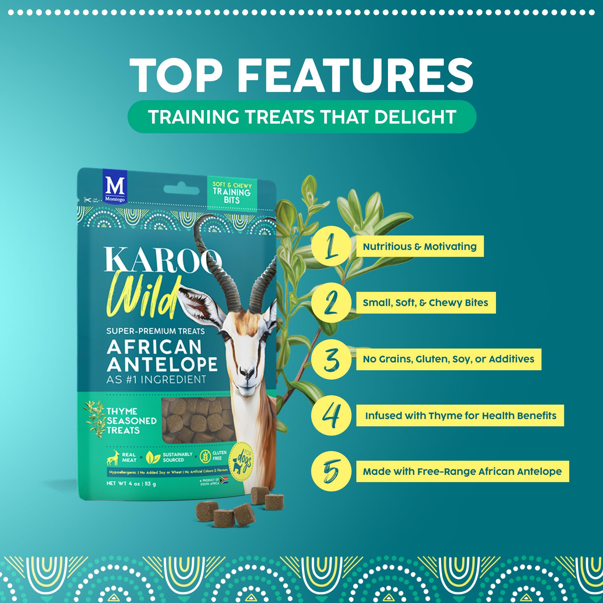 Karoo Wild Training Bits Thyme Seasoned Treats for Dogs - 4 oz - Soft & Chewy Protein Bits Made with African Antelope - Great fo