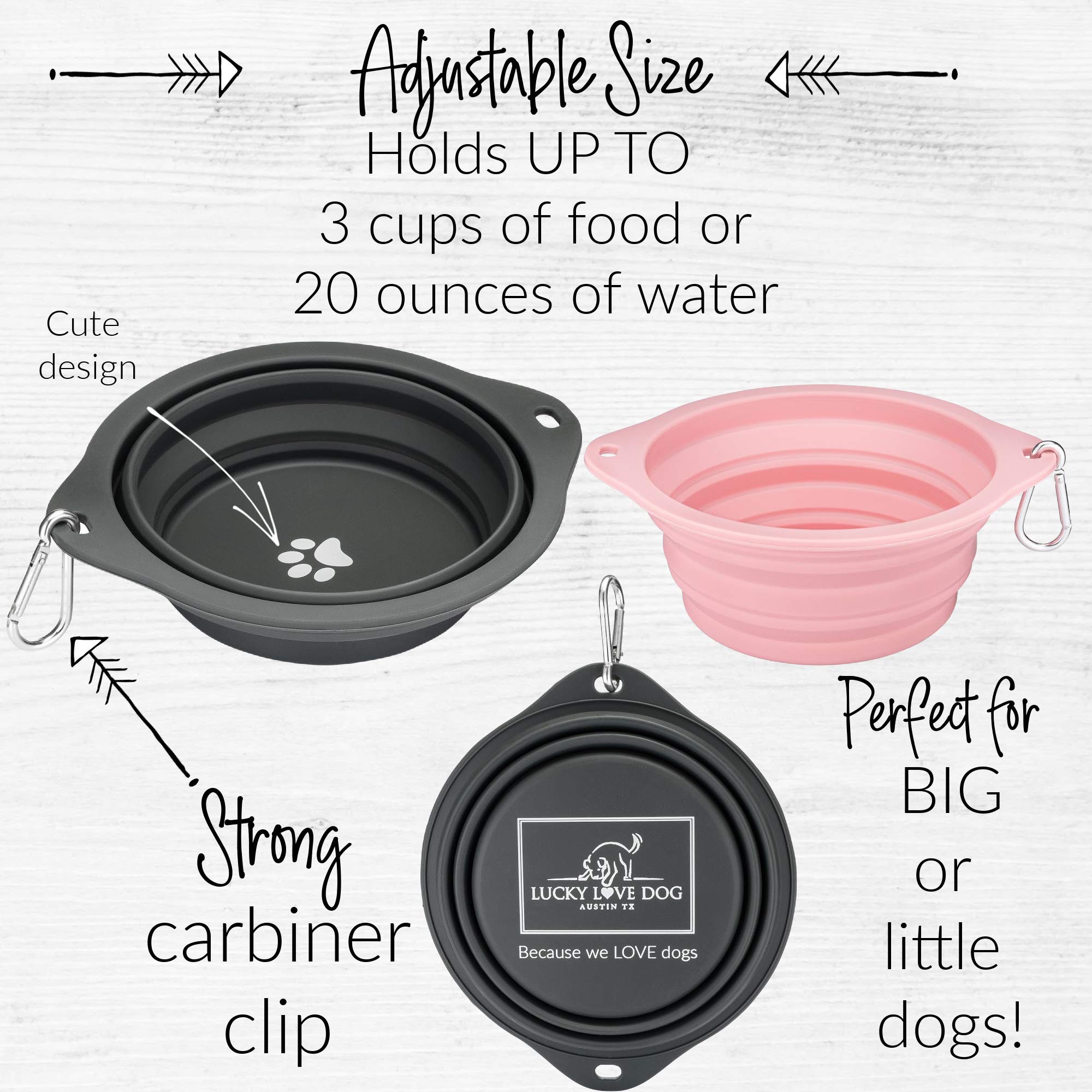 Lucky Love Dog Travel Dog Bowl, Collapsible Compact Water Dog Dish, Rose