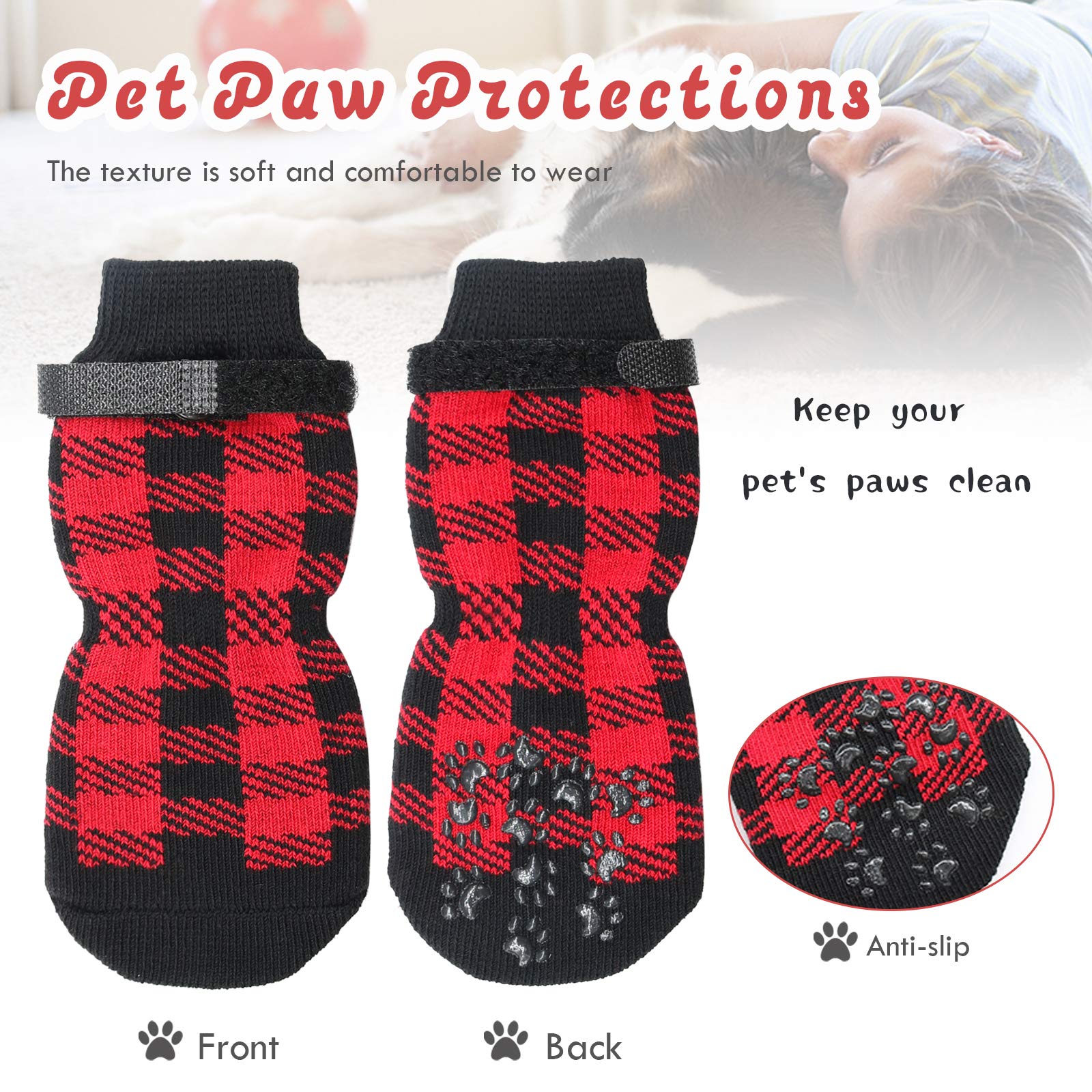 Hylyun Anti Slip Dog Socks 3 Pairs - Dog Grip Socks With Straps Traction Control For Indoor On Hardwood Floor Wear, Pet Paw Protector For Small Medium Large Dogs M