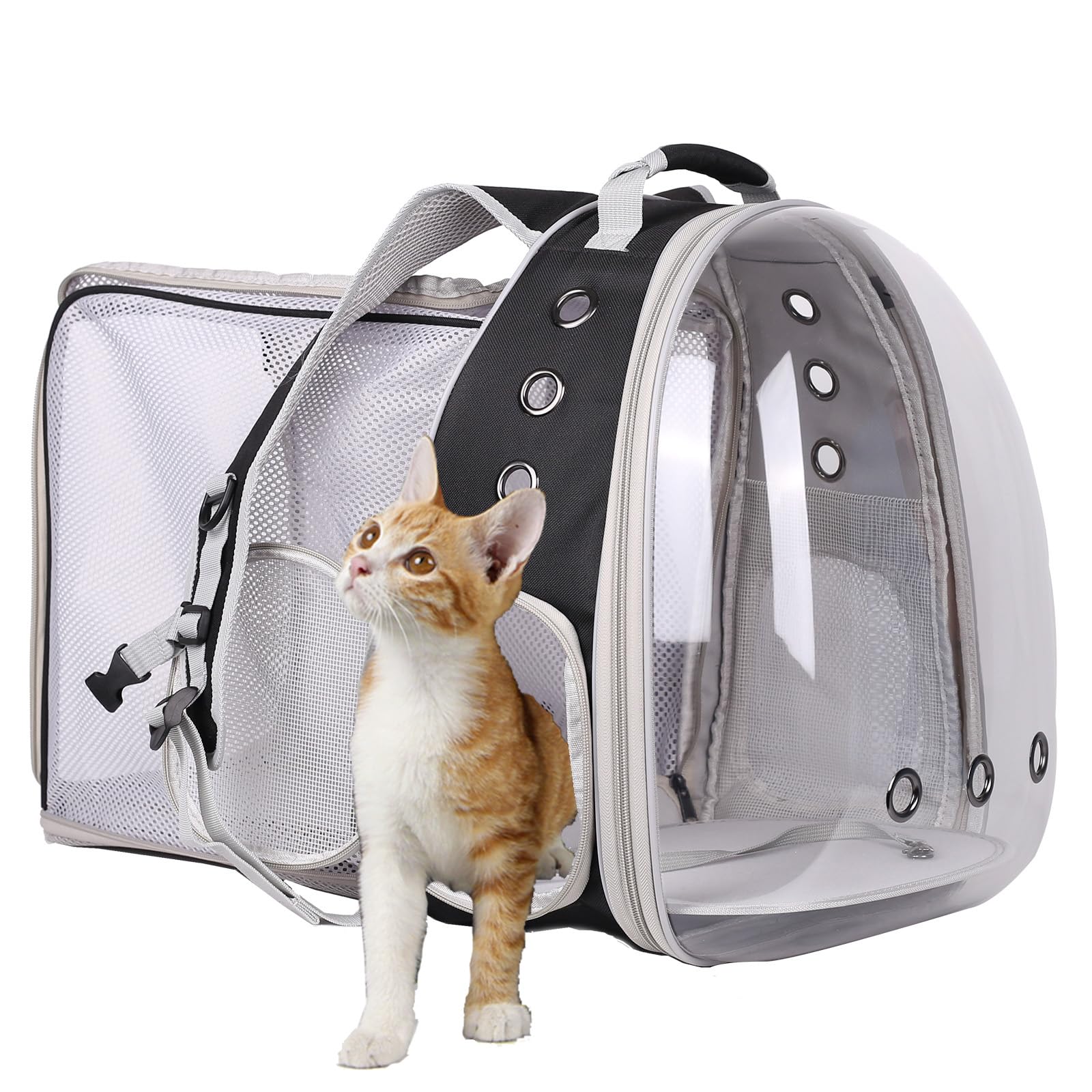 Back Extension Pet Backpack Carrier For Cat And Small Puppy Up To 13 Pounds, Clear Space Capsule Astronaut Transparent Bubble Wi