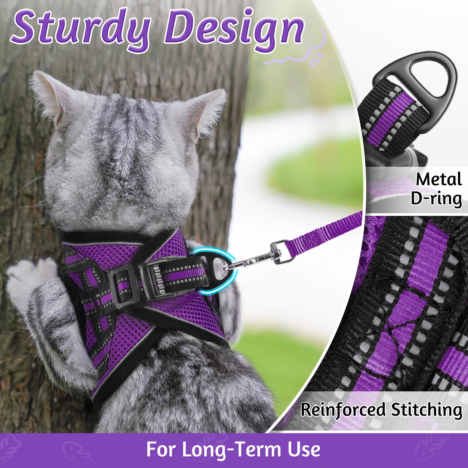 Rabbitgoo Cat Harness And Leash Set For Walking Escape Proof, Adjustable Soft Kittens Vest With Reflective Strip For Cats, Comfortable Outdoor Vest, Purple, S