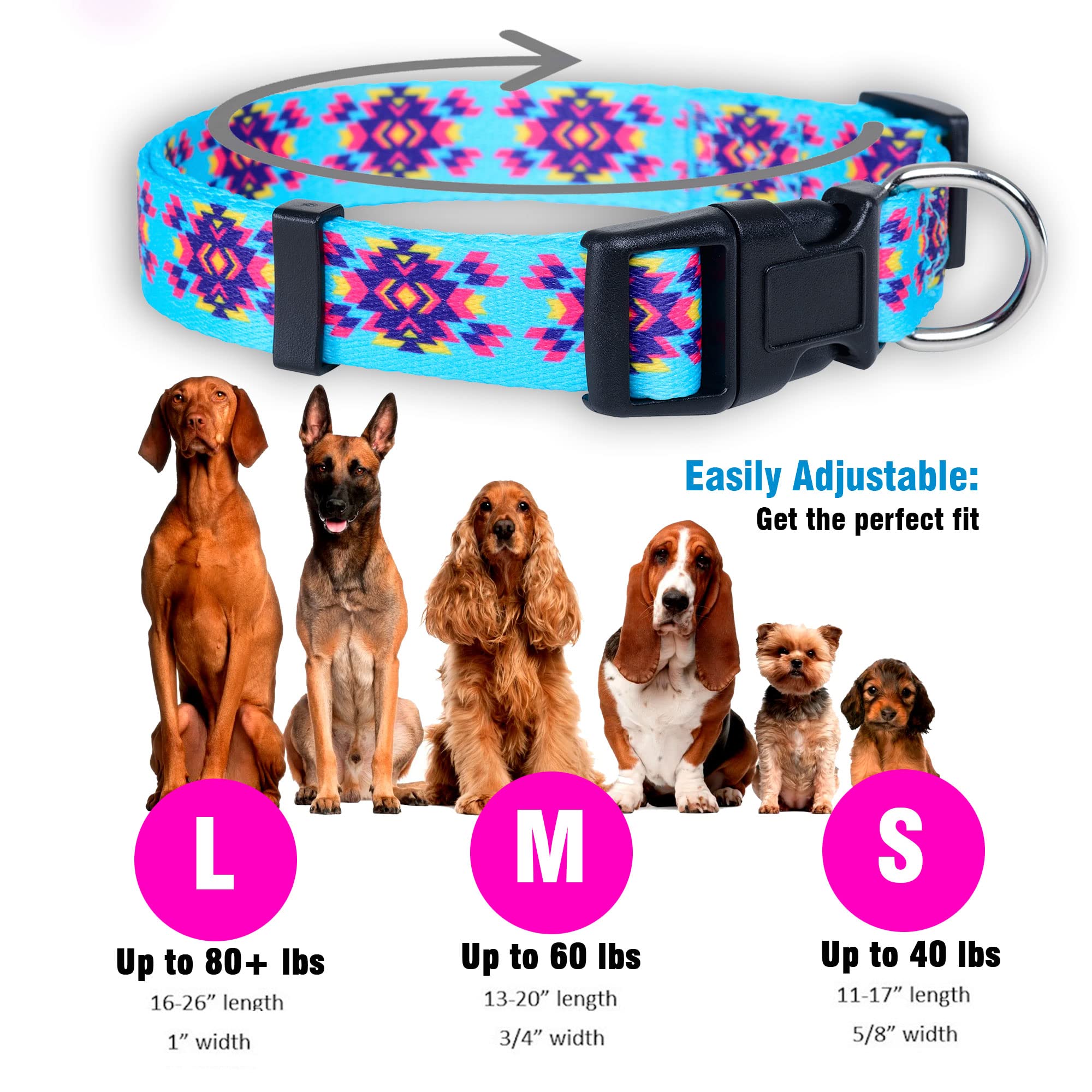 Native Pup Western Dog Collar, Cute Designer Aztec Tribal Pattern, Male Female (Small, Turquoise)