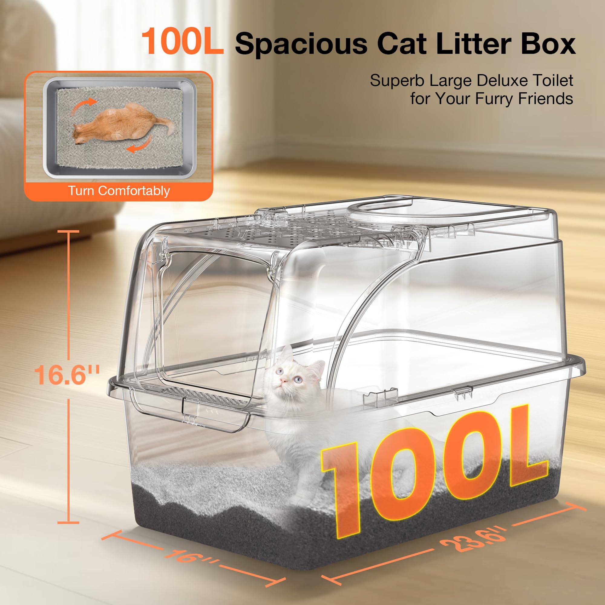 Stainless Steel Cat Litter Box, XXL Large Metal Cat Litter Box, Dual Entrance Detachable Cat Litter Box with Lid, 16.6 High Wa