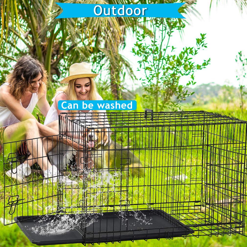 Dog Crate Dog Kennel Cage For Small Dogs, 24'' Portable Foldable Indoor Outdoor Large Double Door Wire Metal Puppy Cat Pet Dog C