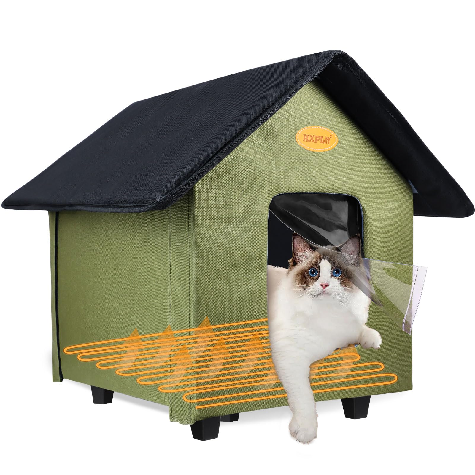 Heated Cat House Outside Weatherproof For Winter, Elevated Insulated Waterproof Outside Cat House Heated Feral Cat Shelter, Easy
