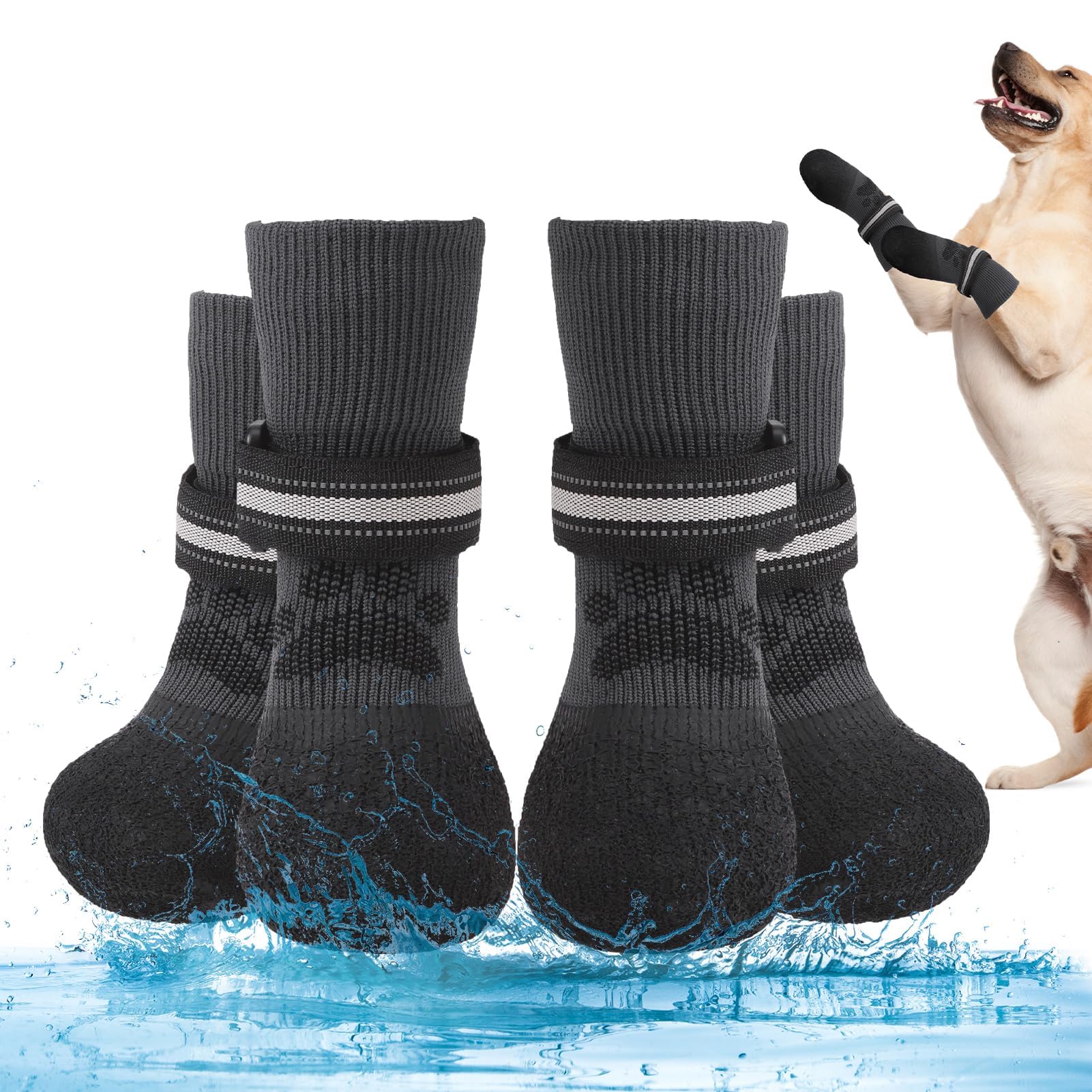 Bingpet Dog Socks To Prevent Licking Paws For Hardwood Floors Anti Slip,Waterproof Dog Shoes For Cold/Hot Pavement,Traction Cont