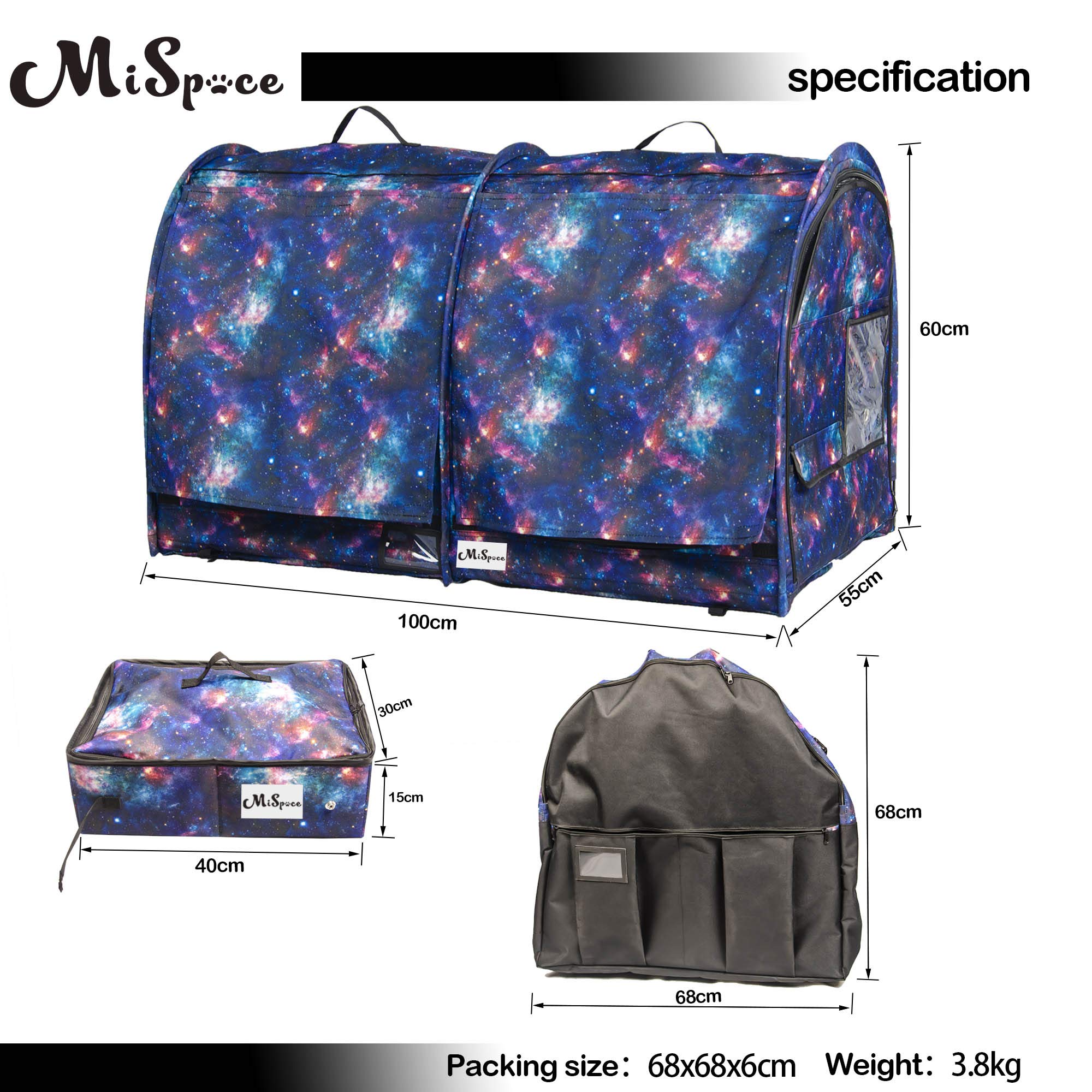 Mispace Portable Twin Compartment Show House Cat Cage/Condo - Easy To Fold & Carry Kennel - Comfy Puppy Home & Dog Travel Crate With Portable Carry Bag/Two Hammocks/Mats And Collapsible Litter Box