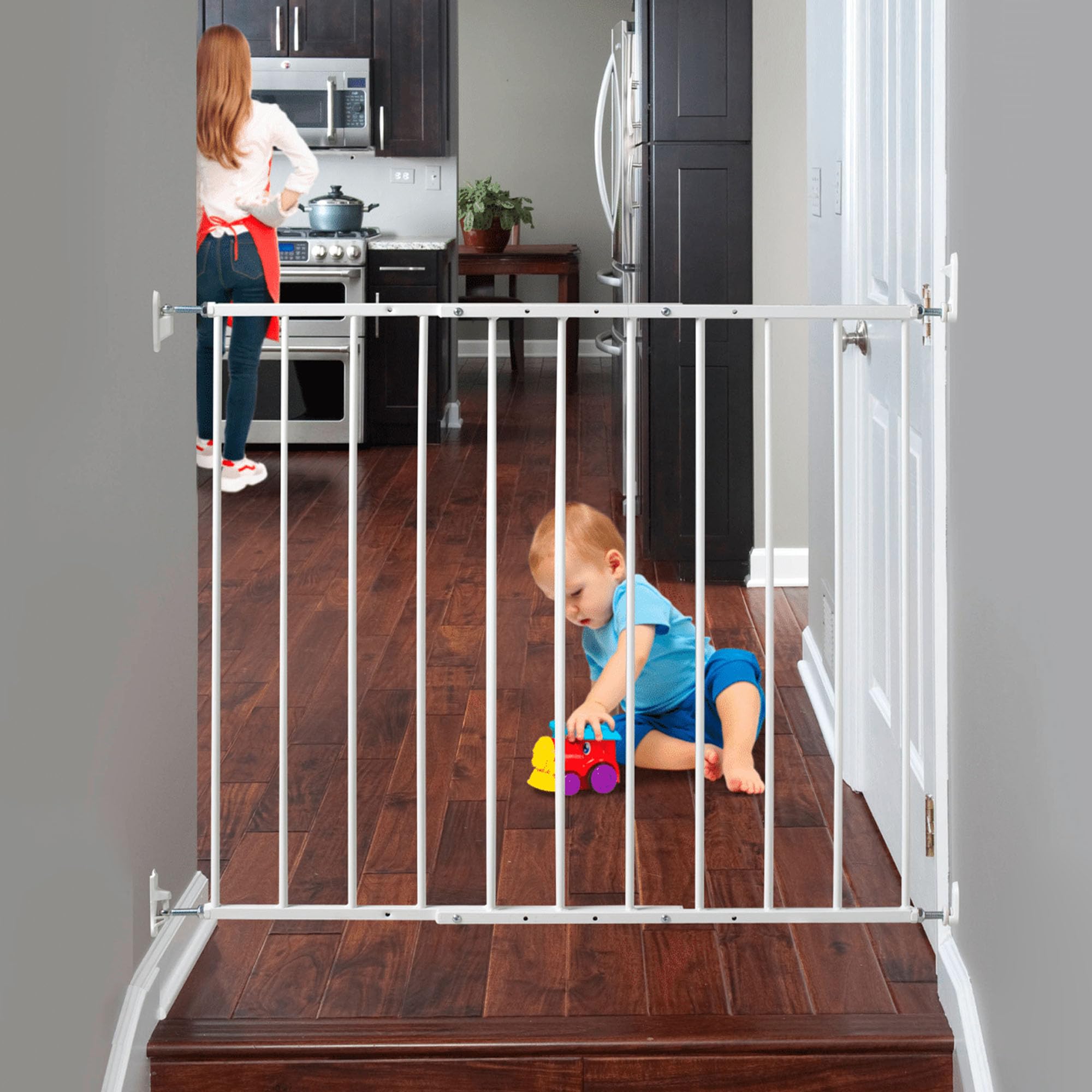 KidCo G2000 Safeway Baby Gate for Stairs, Quick Release, Metal, 24.75-42.5"W x 30.5"H, White