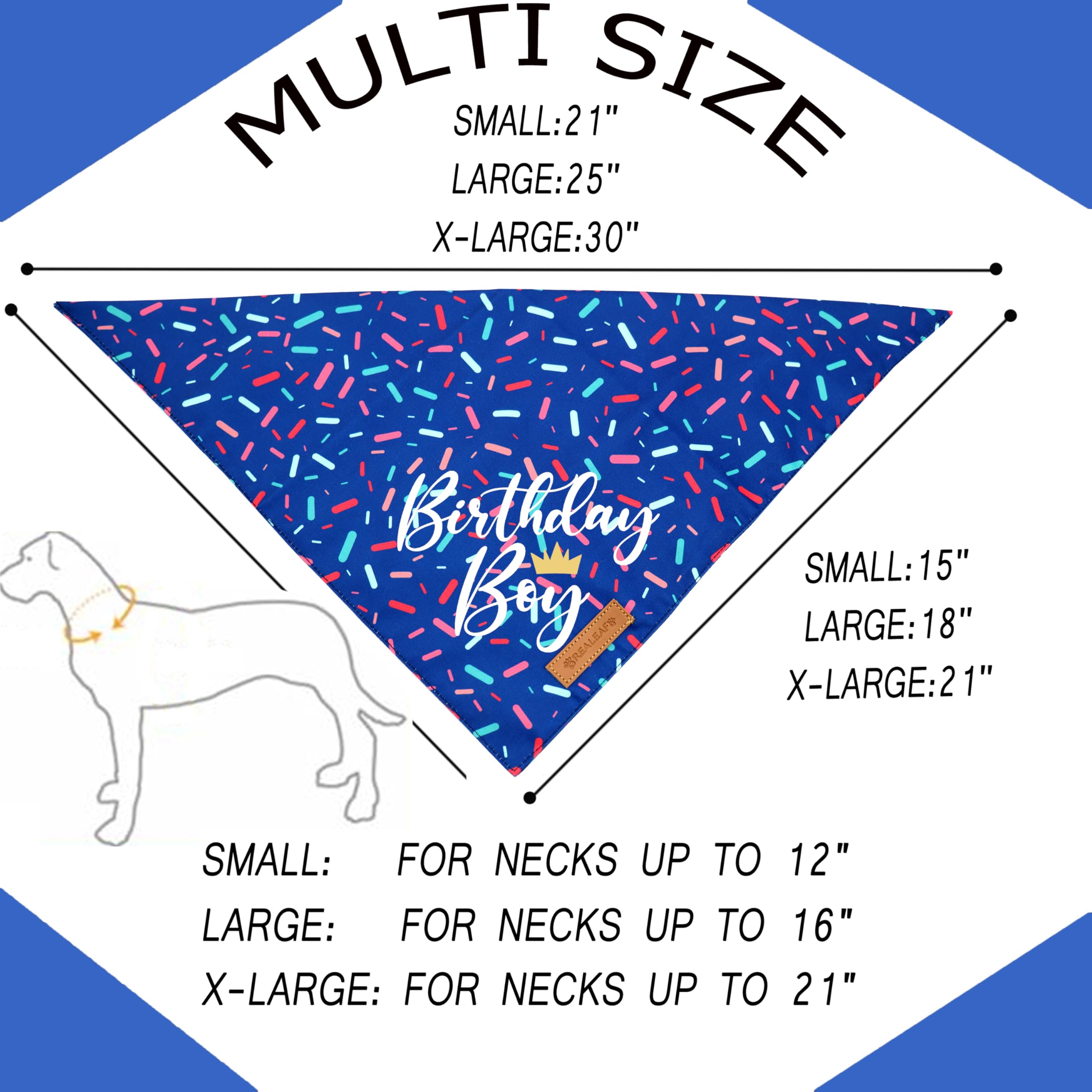 Realeaf Birthday Boy Dog Bandana, Dog Birthday Party Supplies,Premium Durable Fabric, Bandana For Large And Xlarge Dogs (Blue, X
