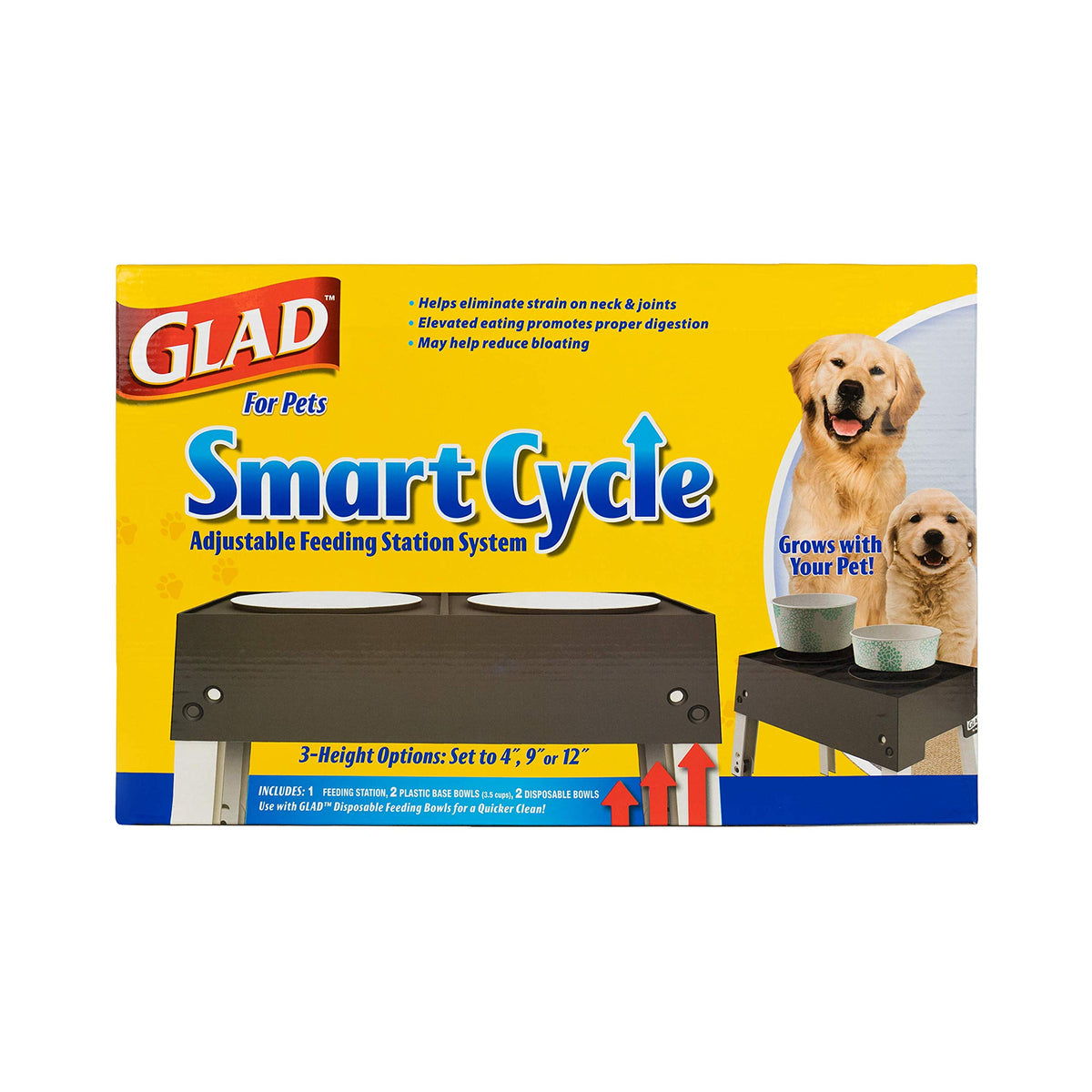 Glad for Pets Smart Cycle Adjustable Feeding Station System | Elevated Dog Bowl Inserts With 3 Height Options for Dogs | Include
