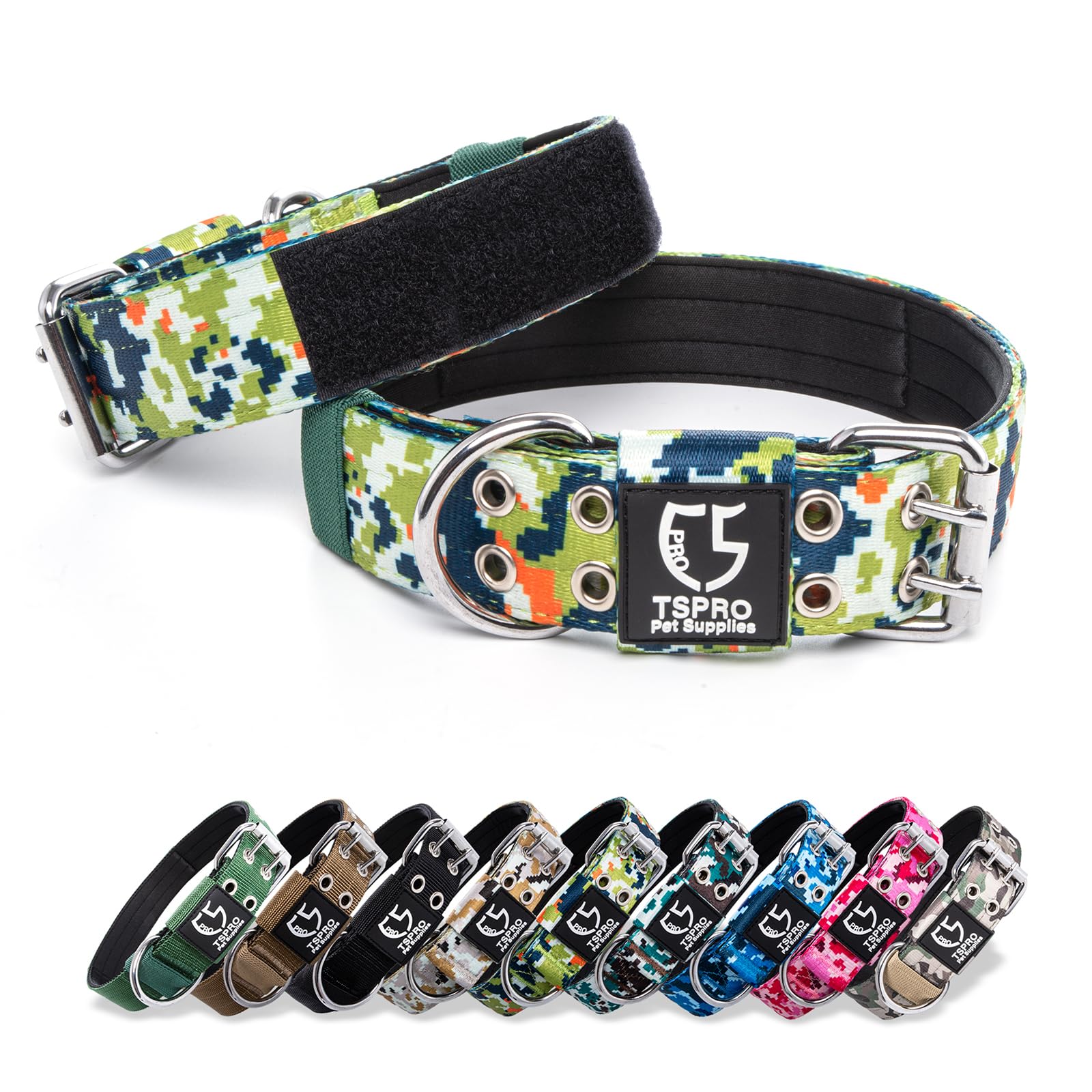 Tspro Camo Dog Collar Tactical Dog Collar Military Dog Collar Working K9 Dog Collar With Metal Buckle And Usa Flag Patch For Medium Large Dogs(Camo Green-M)