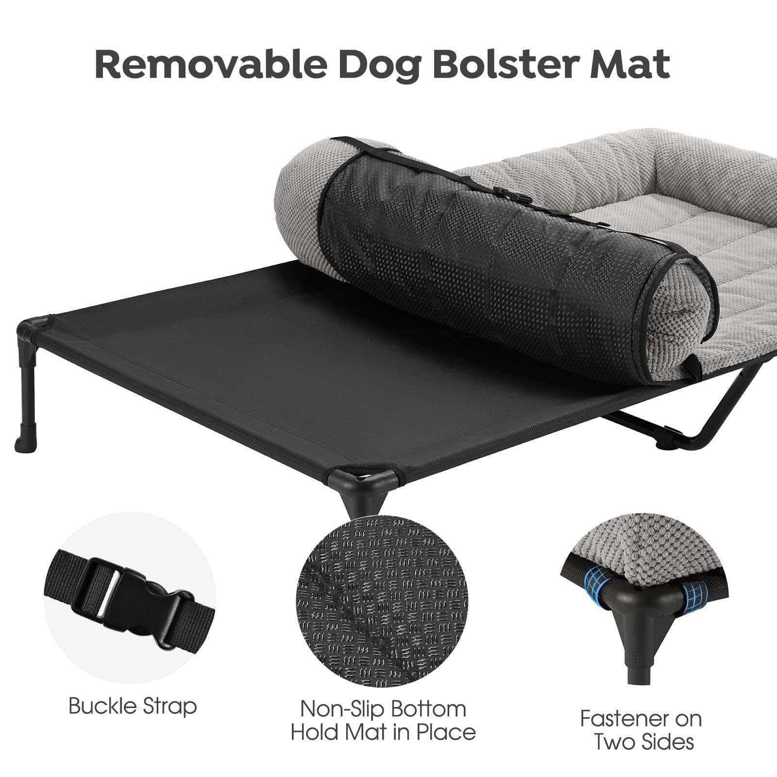 Veehoo Cooling Elevated Dog Bed Add Removable Corduroy Bolster Cushion Mat, 47'' X 29'' Washable Dog Couch Bed, Raised Pet Cot W