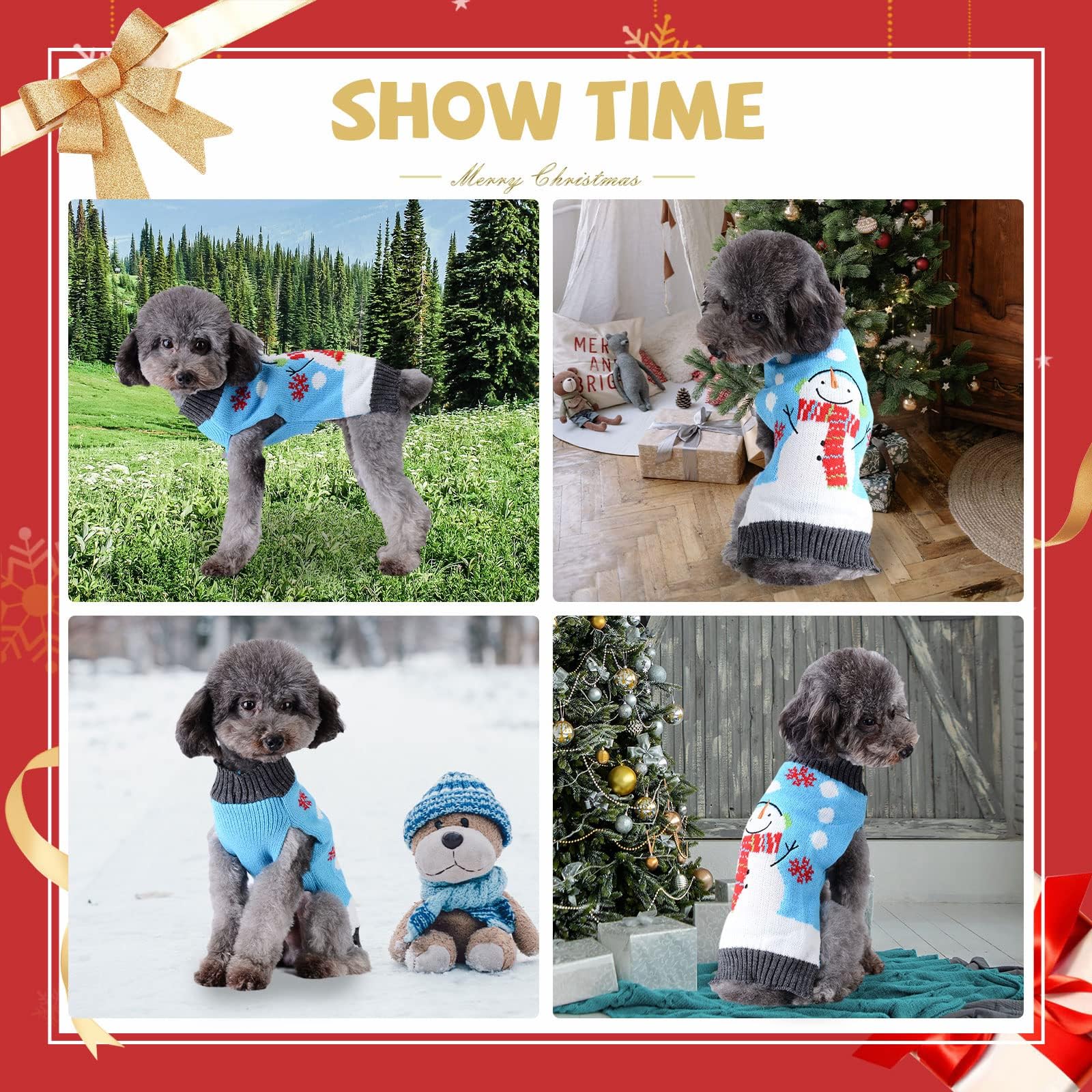 Hrttsy Christmas Dog Sweater Soft Warm Fall Winter Dog Clothes Cute Snowman Snowflake Xmas Knitwear Pet Costume Sleeveless Puppy