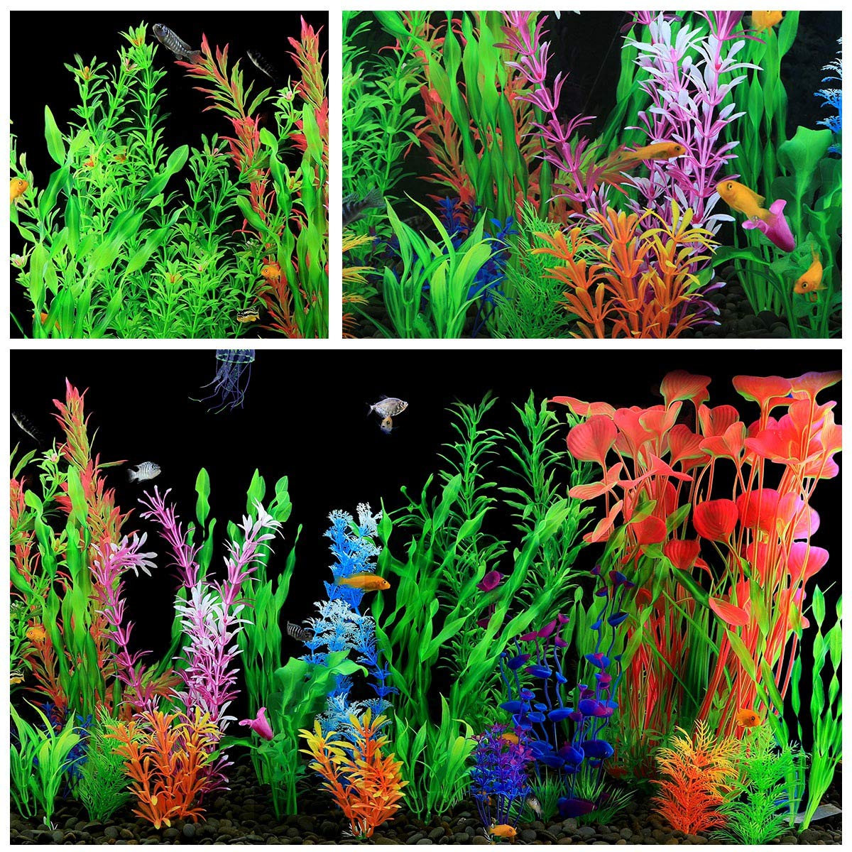 Cousduobe 30 Pack Artificial Aquarium Plants, Full Set Of Fish Tank Decorations, Various Sizes, Perfect Match (5.2 '-15.7') (30 Pack)