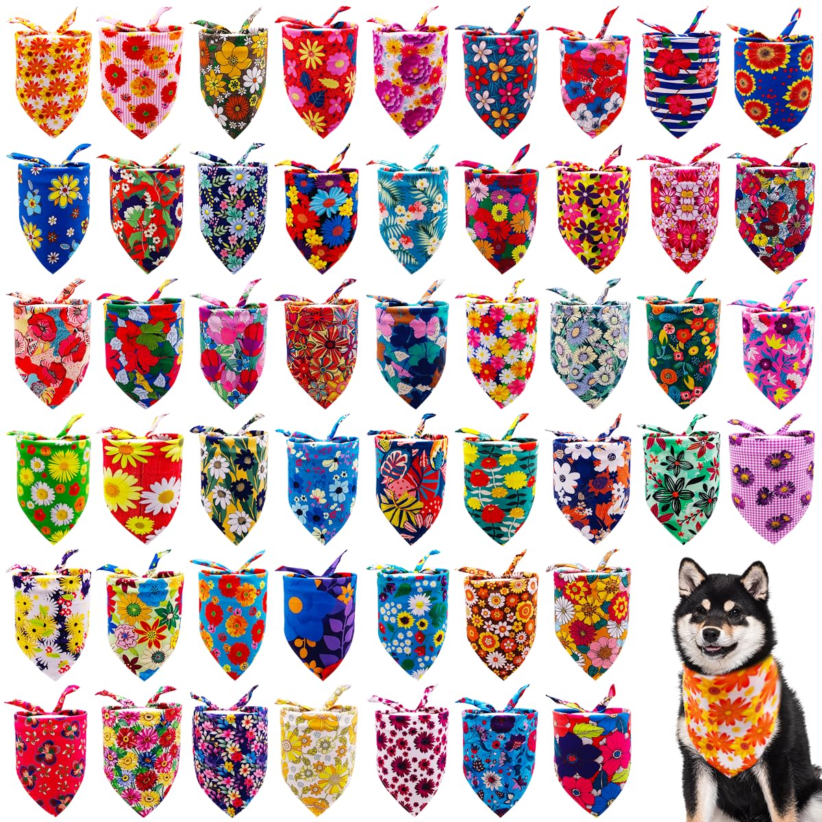 Jpgdn 100Pcs Dog Bandanas Floral Spring Flowers Bulk For Small Medium Dog Pink Purple Bule Kerchief Triangle Bibs Head Scarves F