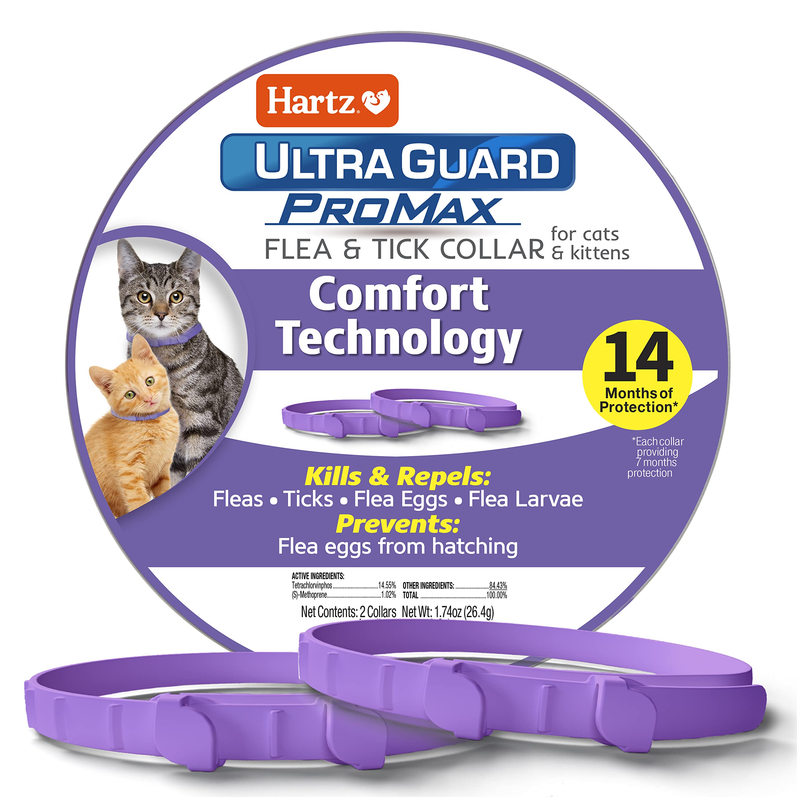 Hartz UltraGuard ProMax Flea & Tick Collar for Cats I 14 Months Protection I Soft & Comfortable | Flea & Tick Prevention I 2 Pac