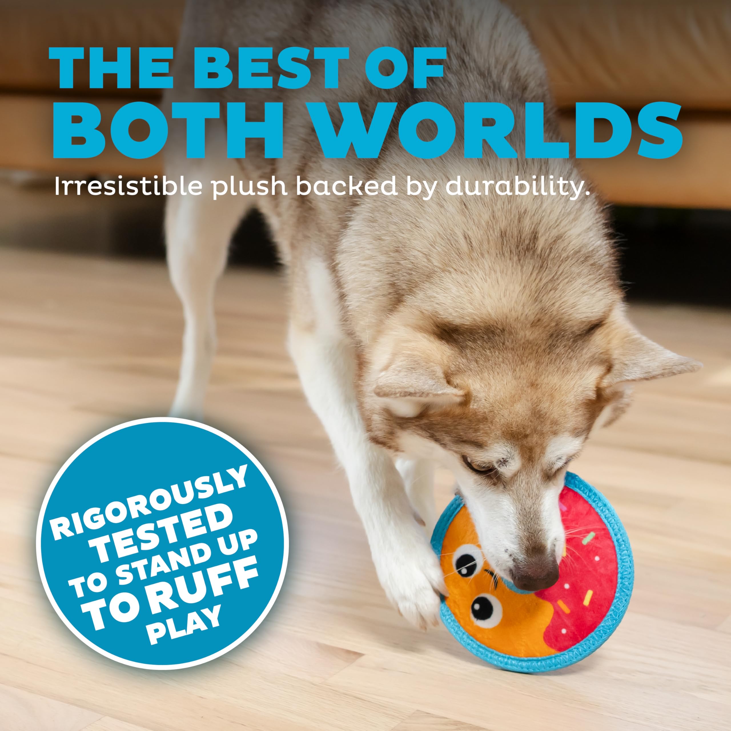 Outward Hound Tough Skinz Durable Squeaky Dog Toy with Two Tough Layers, Donut, Multicolor, Small