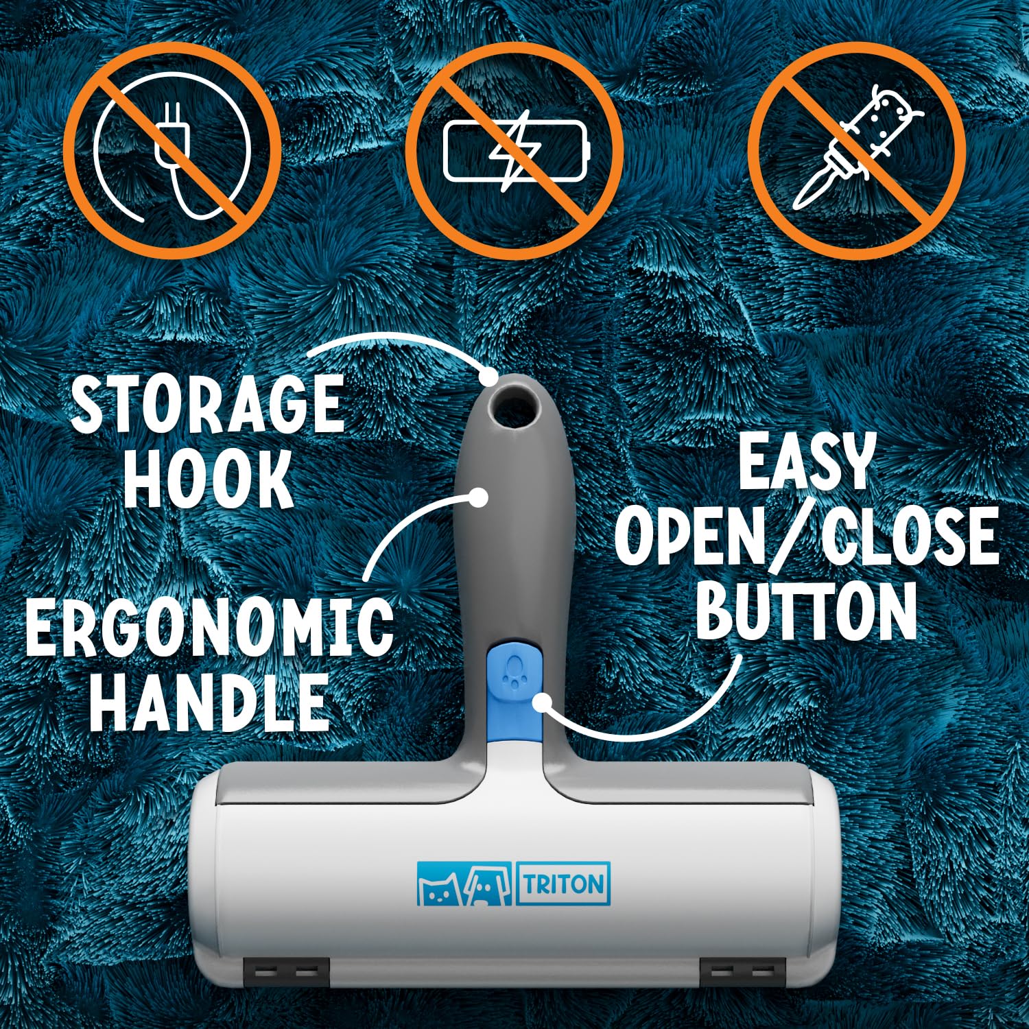 Triton Pet Hair Remover - Easy-to-Use Tool for Cats & Dogs - Compact, Gray/White - Reusable with Fur Trapping Compartment