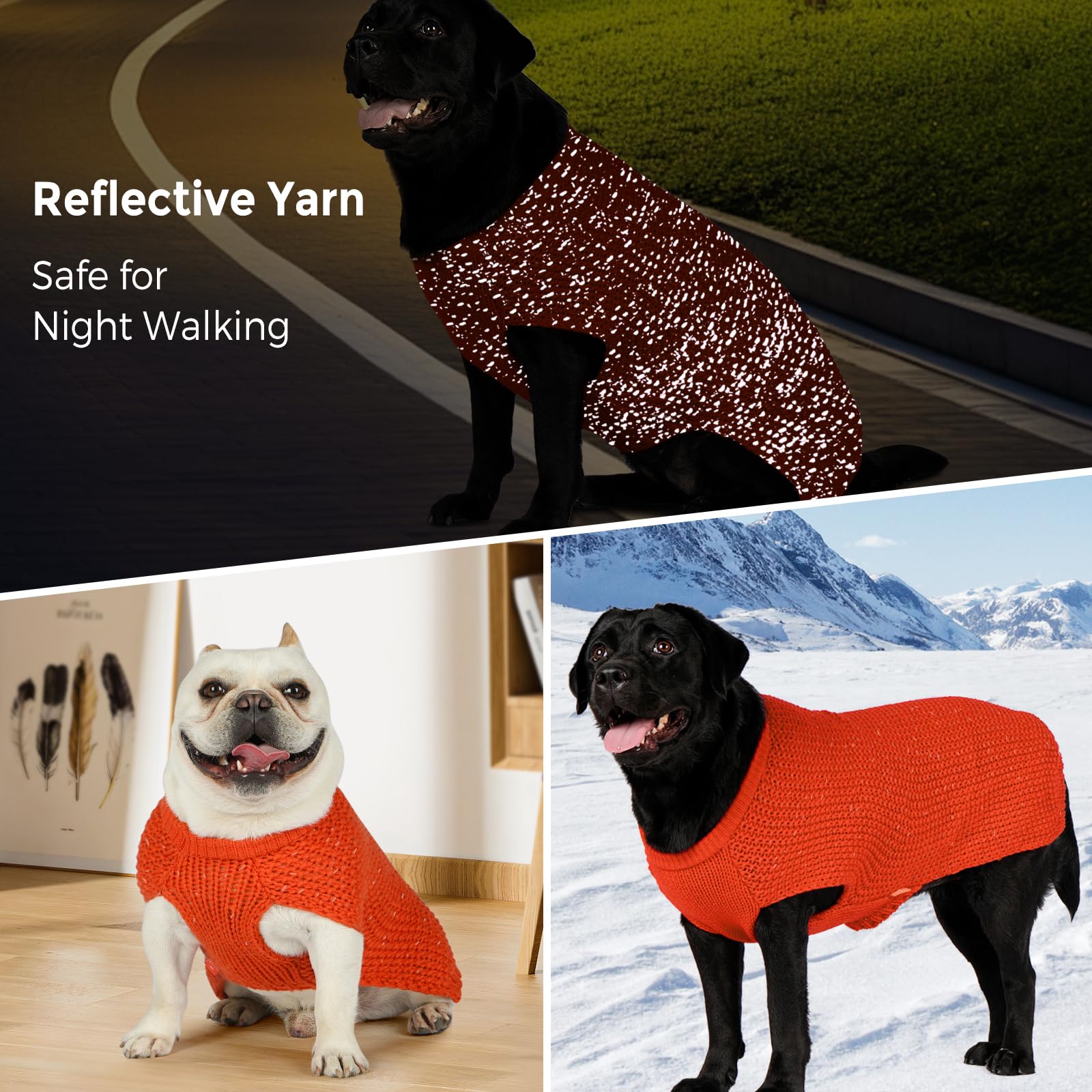 Kyeese Warm Dog Coat - Stretchy, Comfy, Classic Sweater With Leash Hole For Medium Dogs, Orange, Xl