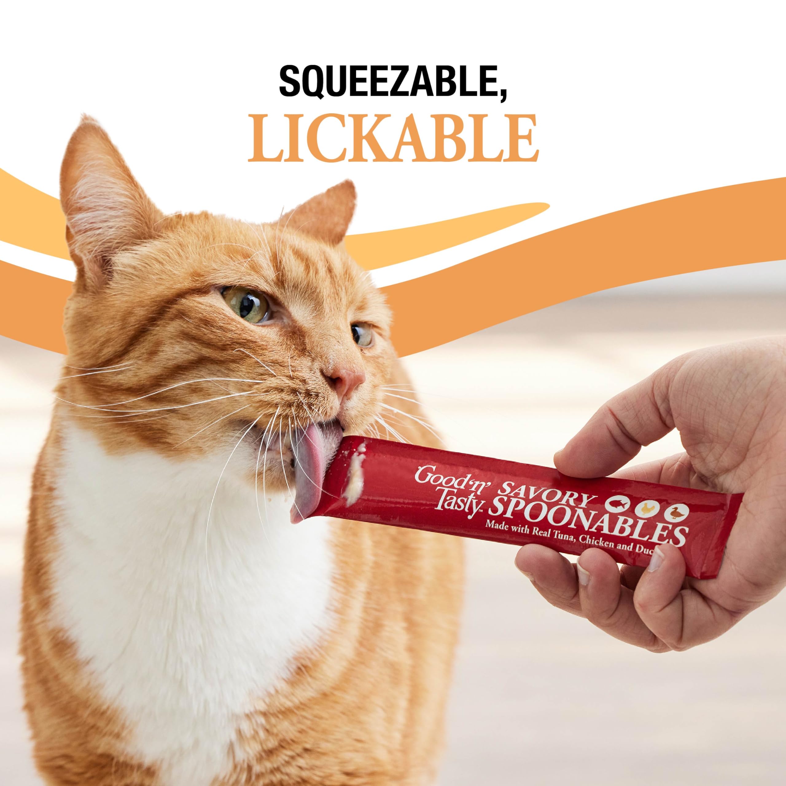 Good n Tasty Savory Spoonables with Real Tuna, Chicken and Duck for Cats, 10 Count, Treat Your Cat to Triple Flavor Squeezable