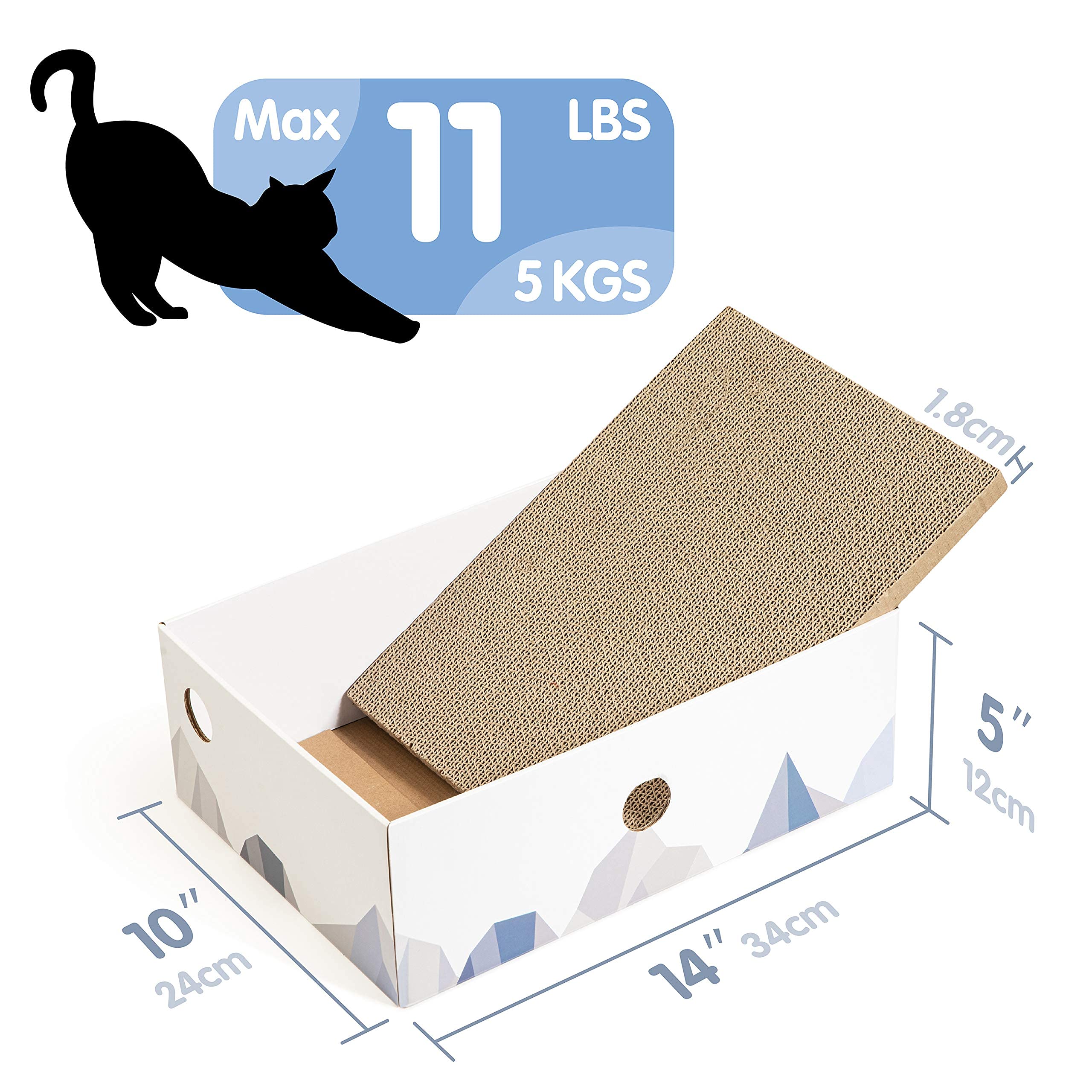 Conlun Cat Scratcher Box With Cat Scratching Pad Portable 3-Layer Corrugated Cardboard Lounger Heavy-Duty Double-Sided Cardboard Cat Scratcher And Interactive Hole Design White (Medium)