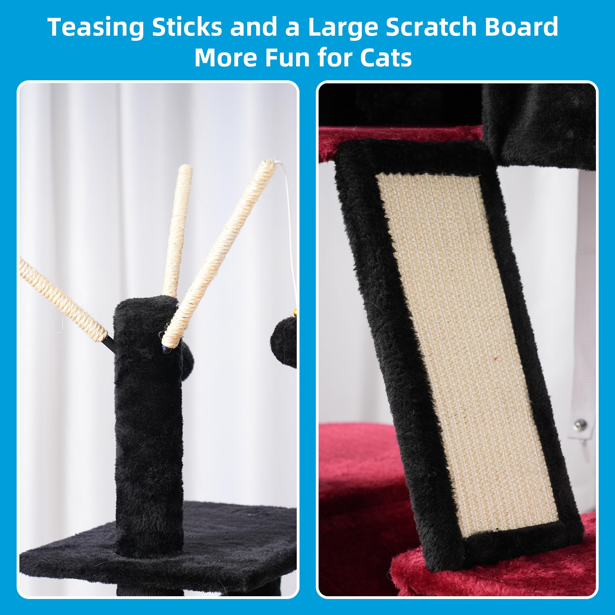 Hey-Brother Gothic Cat Tree, 53 Inch Cat Tower For Indoor Cats, Cat House With Padded Platform Bed, Toy Balls, Large Cozy Condo,