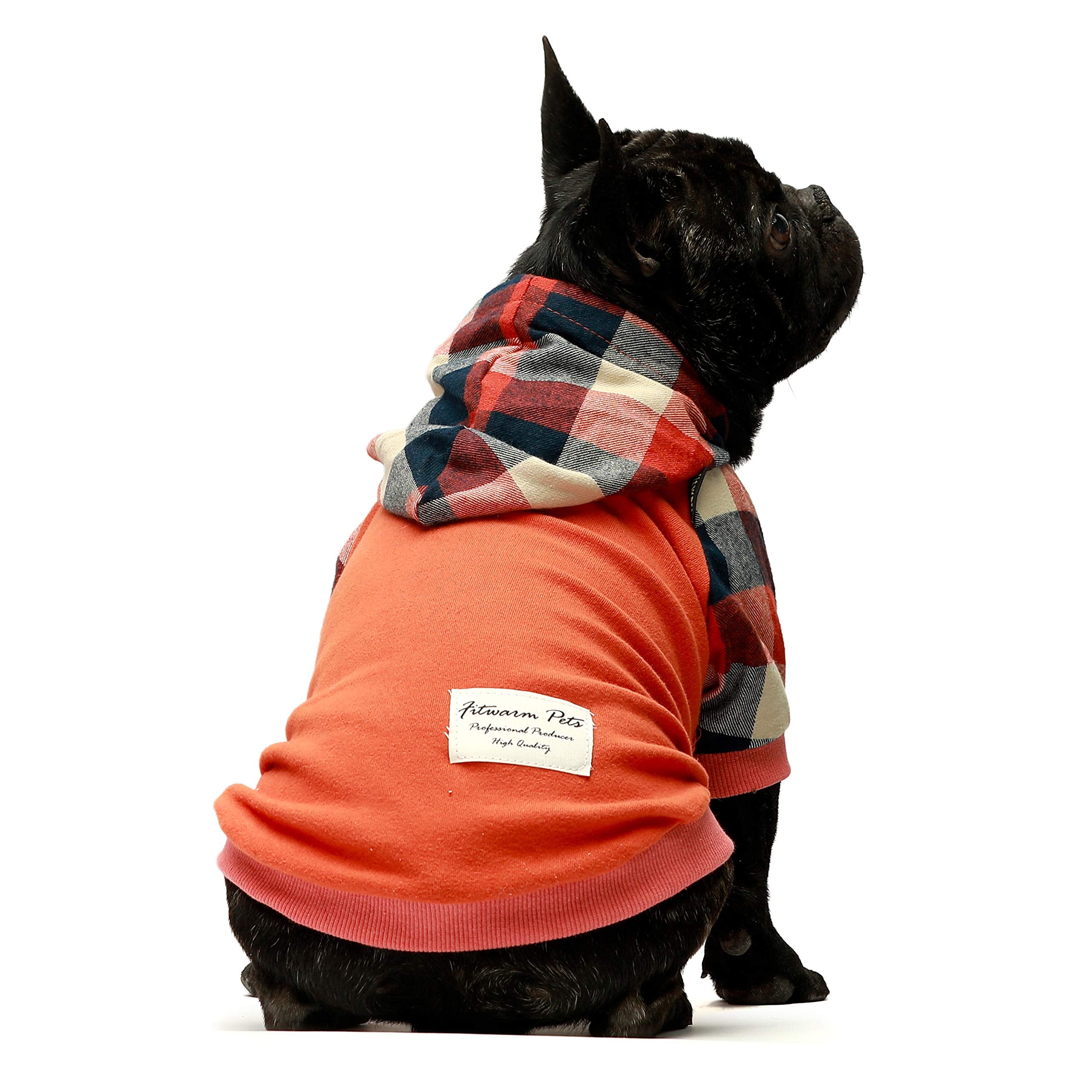 Fitwarm Tartan Plaid Dog Hoodie, Dog Clothes For Small Dogs Girl Boy, Pet Sweatshirt With Hood, Cat Winter Outfit, Red, Green, M