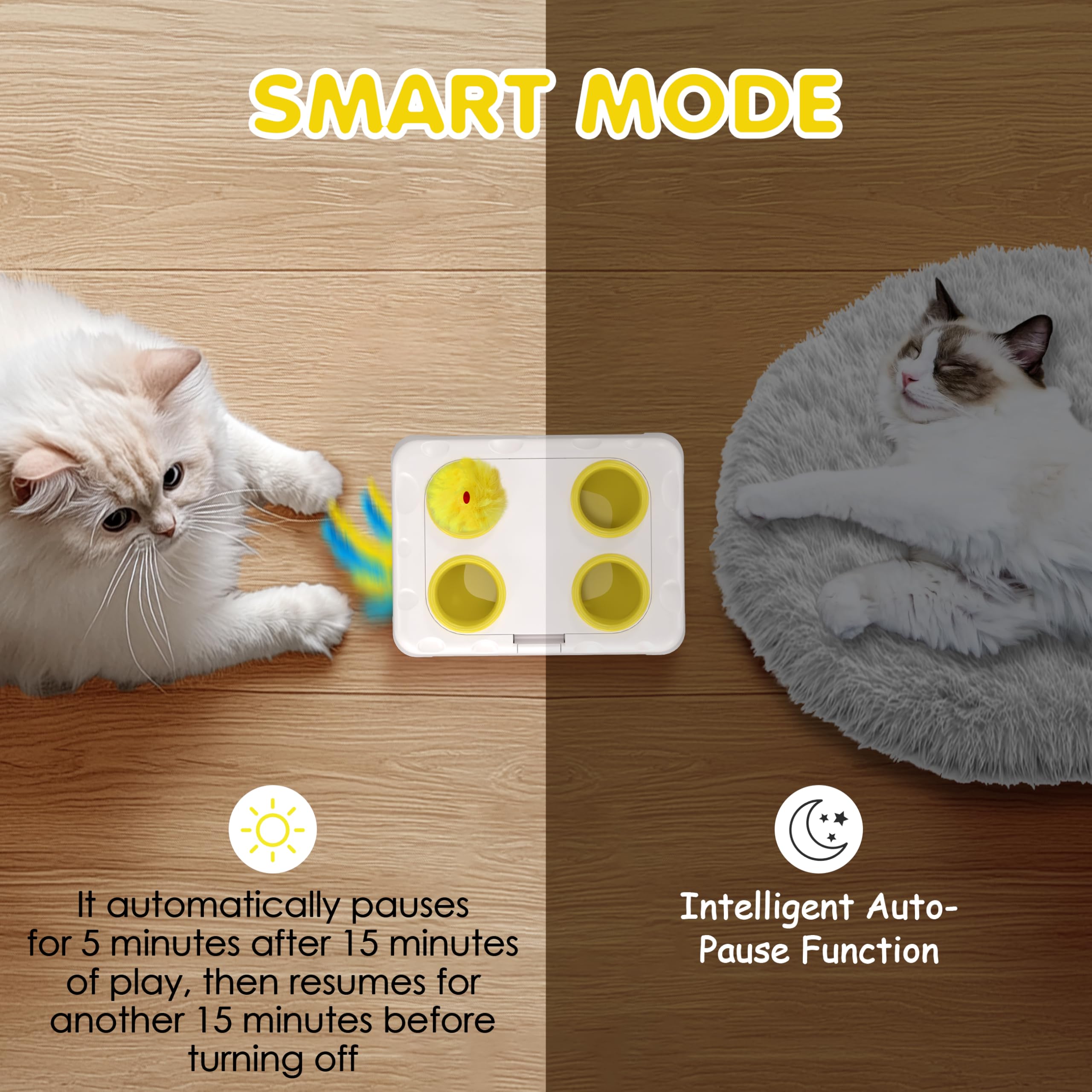 Kezlume Cat Toys, 2 In1 Automatic Interactive Cat Toys For Indoor Cats, 4 Holes Mice Whack A Mole Cat Mouse Toy With Moving Feat