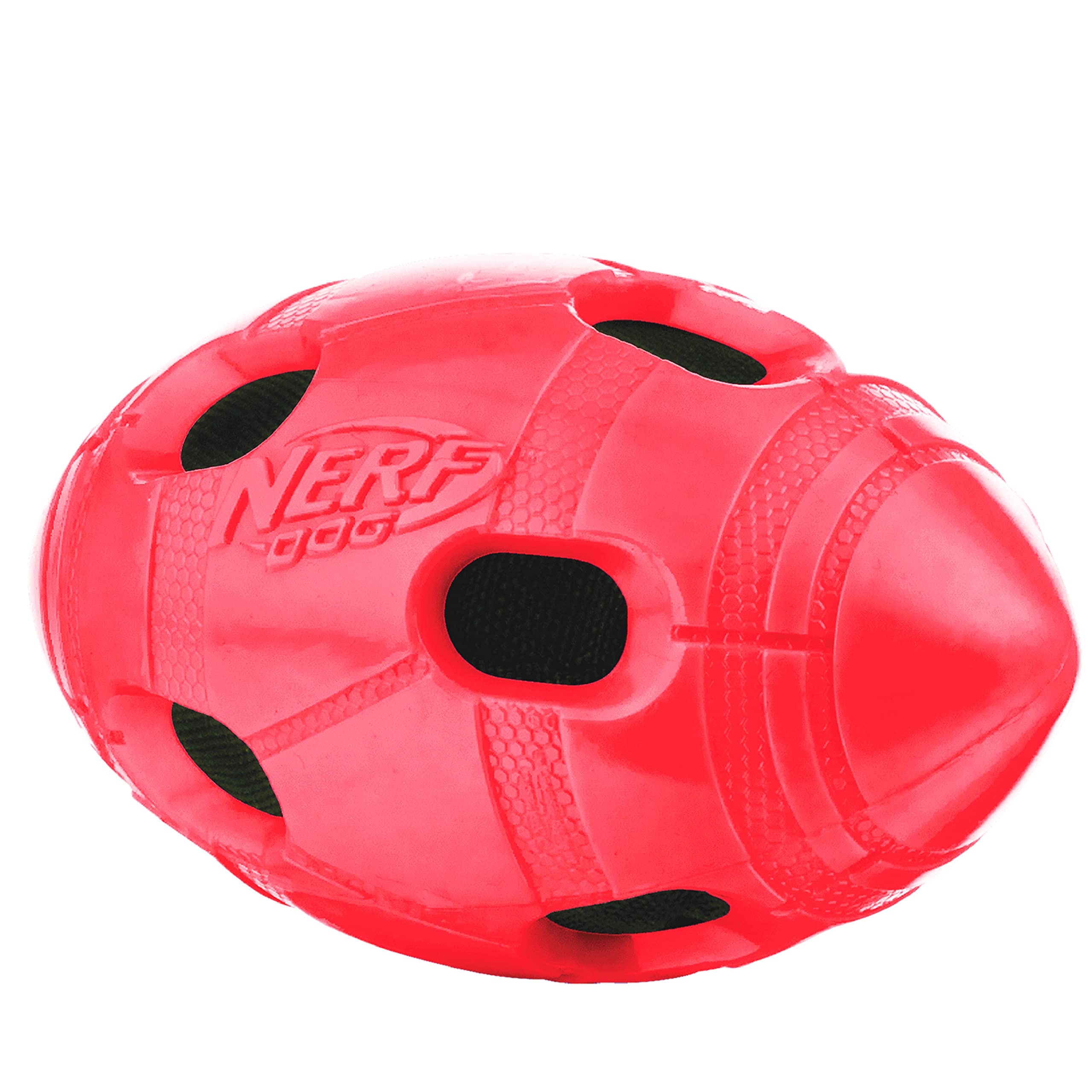 Nerf Dog Rubber Football Dog Toy With Interactive Squeaker And Crunch, Lightweight, Durable And Water Resistant, 6 Inch Diameter For Medium/Large Breeds, Single Unit, Red