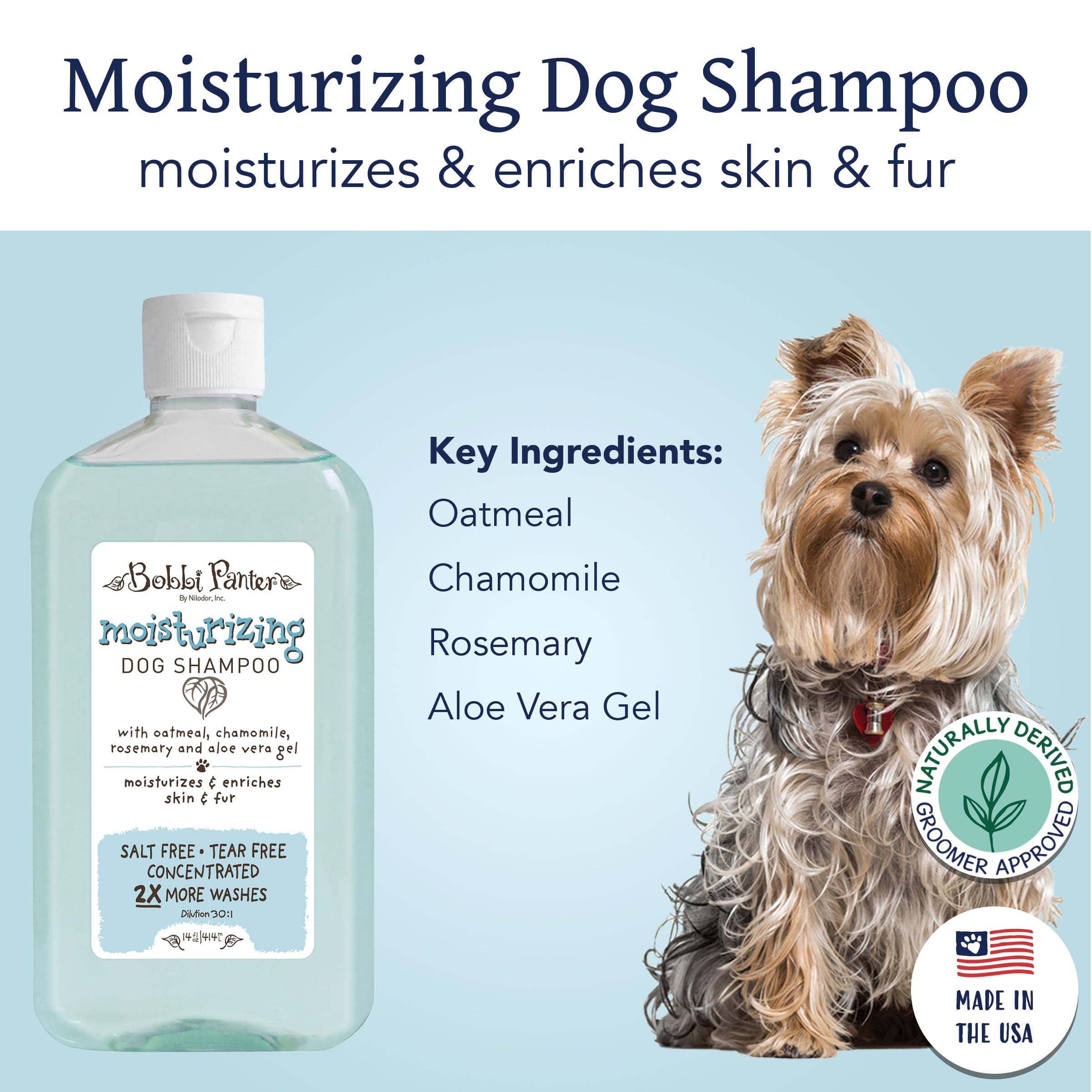 Bobbi Panter Moisturizing Dog Shampoo, Moisturizes And Enriches Dogs Skin & Fur, Soft Sea Air Fragrance, Concentrated 30:1, Made In The Usa, 14 Oz.