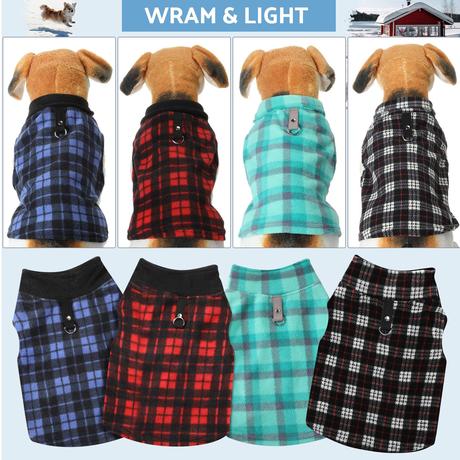 Weewooday 4 Pieces Winter Fabric Dog Sweaters With Leash Ring Soft Fleece Vest Pullover Pet Jacket Warm Dog Clothes Coats For Pe
