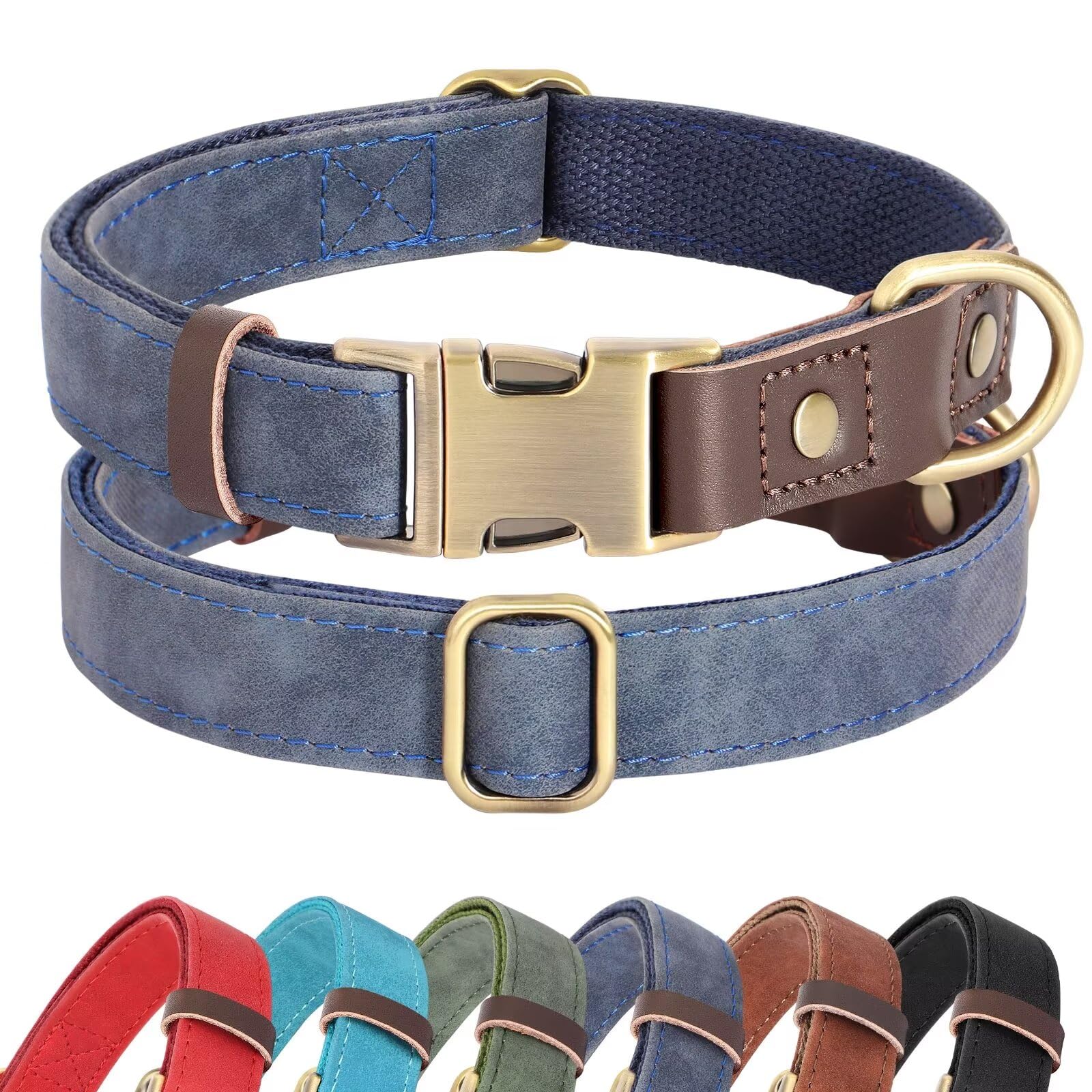 Didog Soft Padded Leather Dog Collars For Small Dogs,Classic Heavy Duty Dog Collars Adjustable With Quick Release Metal Buckle,B