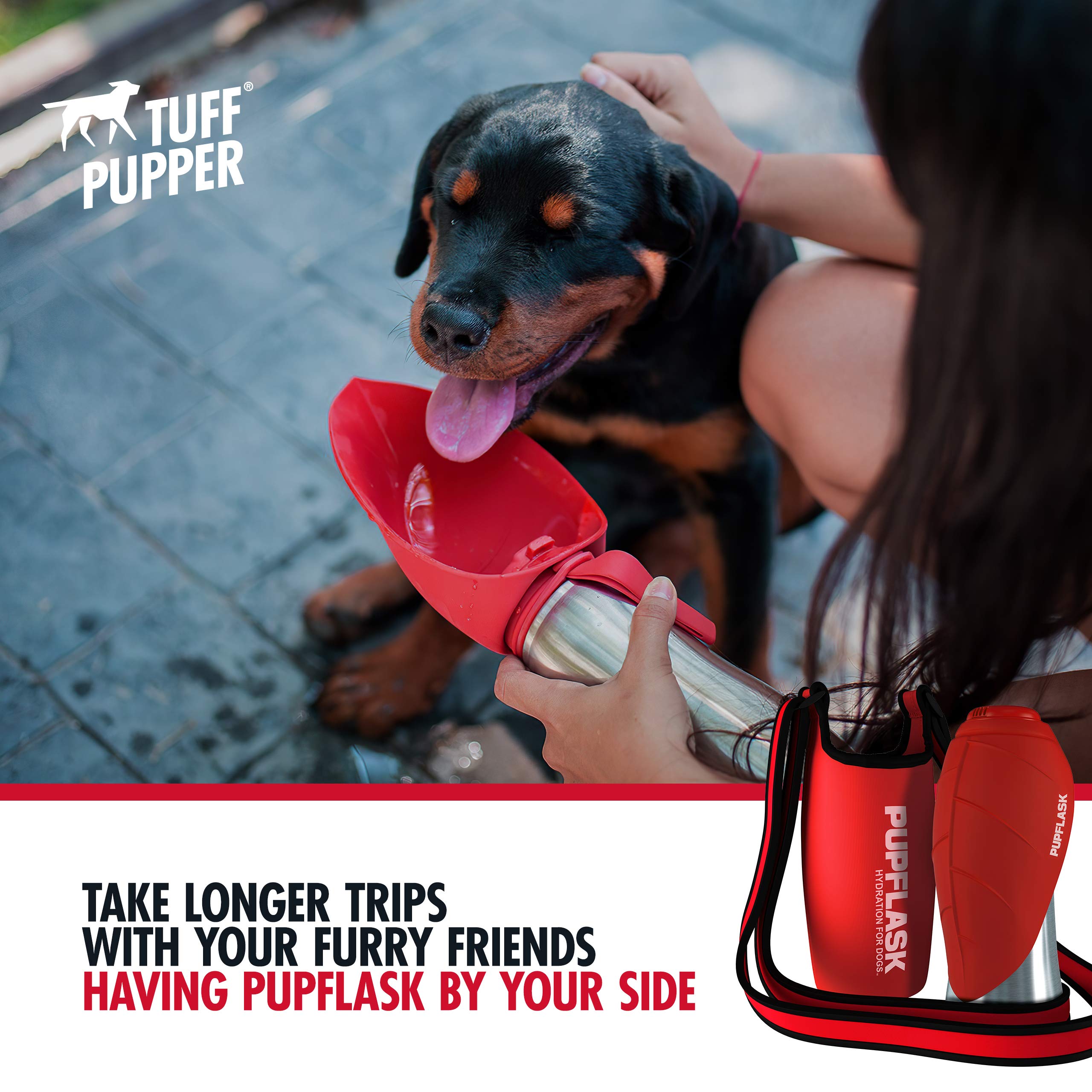 Tuff Pupper Pupflask Insulated Neoprene Dog Water Bottle Holder Sling With Wide Adjustable Shoulder Strap, Great For Travel, Wal