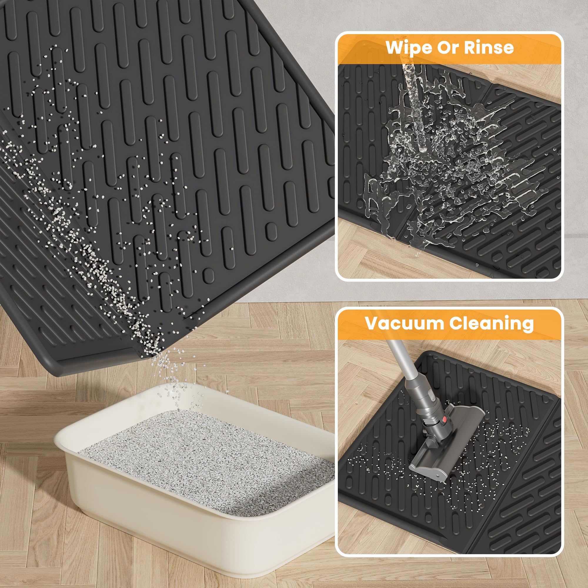 Pieviev Cat Litter Box Mat, 24x 17 Scratch Resistant Litter Trapping Mat, Easy Clean for Scatter Control, Soft on Kitty Paws, Wa