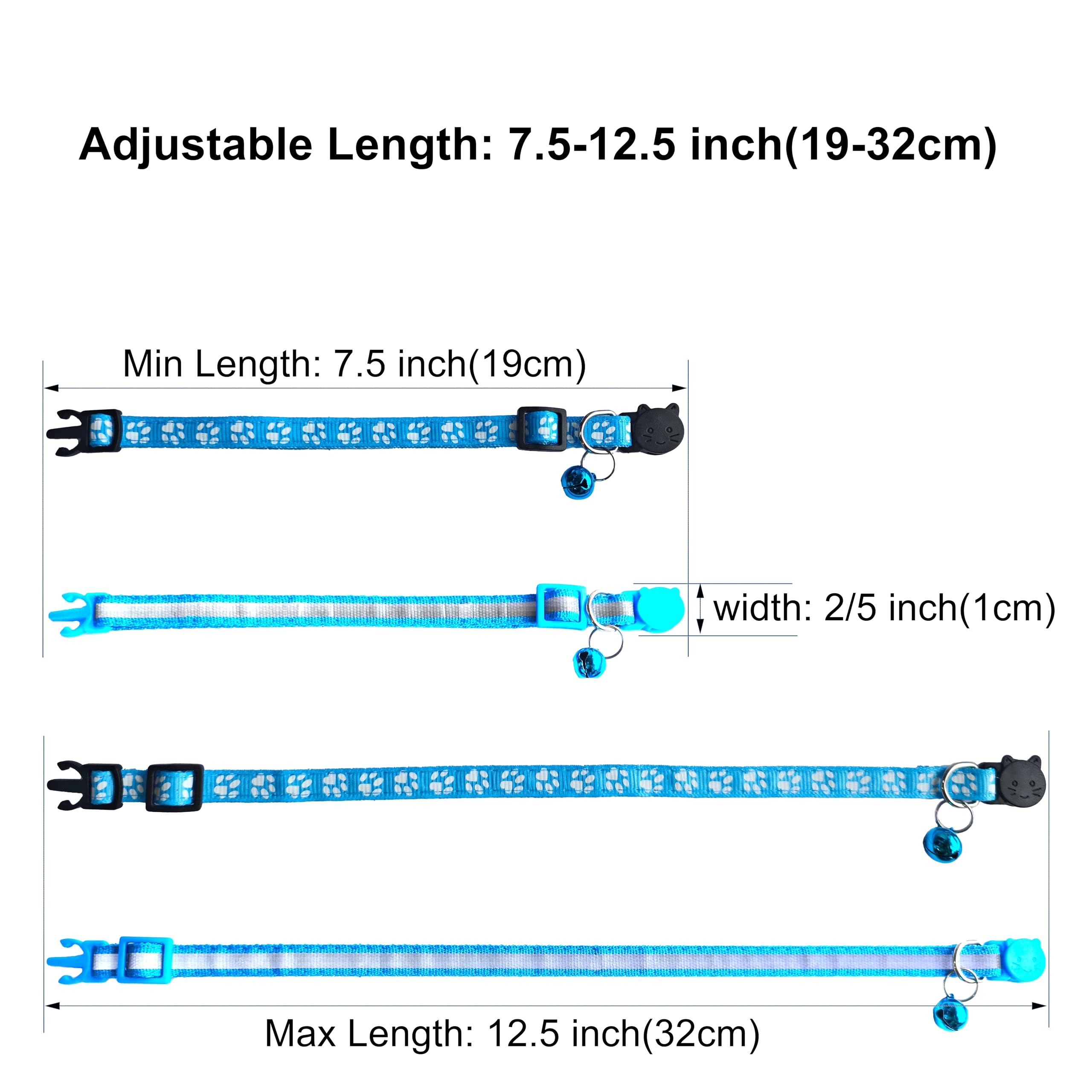 zulinlong 2 Pack Breakaway Cat Collars with Bells, Reflective Design and Claw Print Design, Safety Buckle Kitten Collars Adjusta