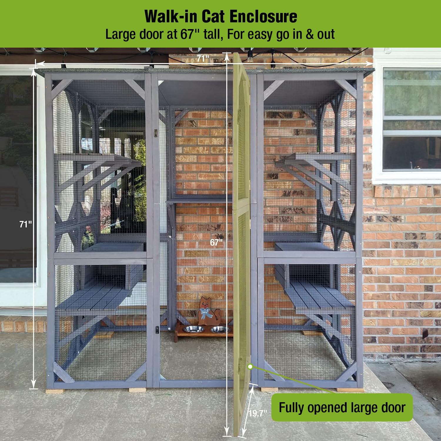 Gutinneen Catio Large Cat House Outdoor Walk In Outdoor Cat Enclosure Indoor Cage Kitty Condo Playpen With Door, Platform & Smal