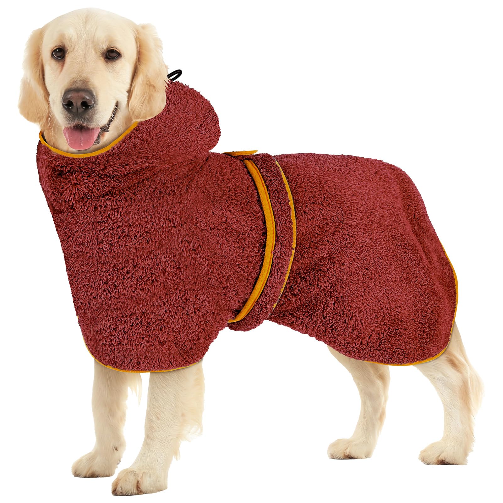 Bienbee Soft Dog Bathrobe,Super Absorbent & Quick-Drying Dog Robe With Hood, Cozy Drying Coat For After Bath, Red L