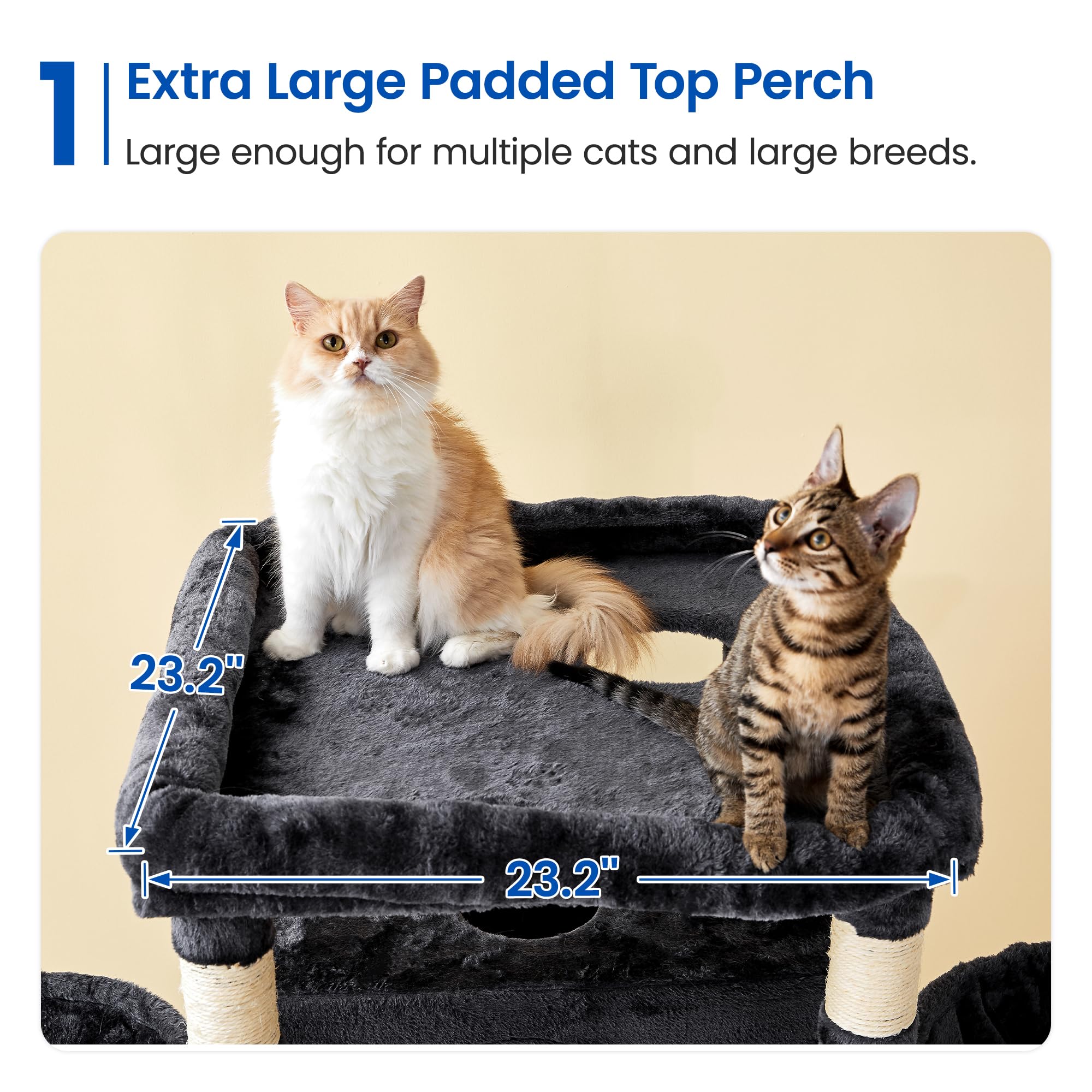 Mwpo Extra Large Cat Tree, 77.6-Inch Tall Cat Tower For Indoor Cats With 2 Condos, Multi-Level Cat Stand For Large Cats, 3 Hammo
