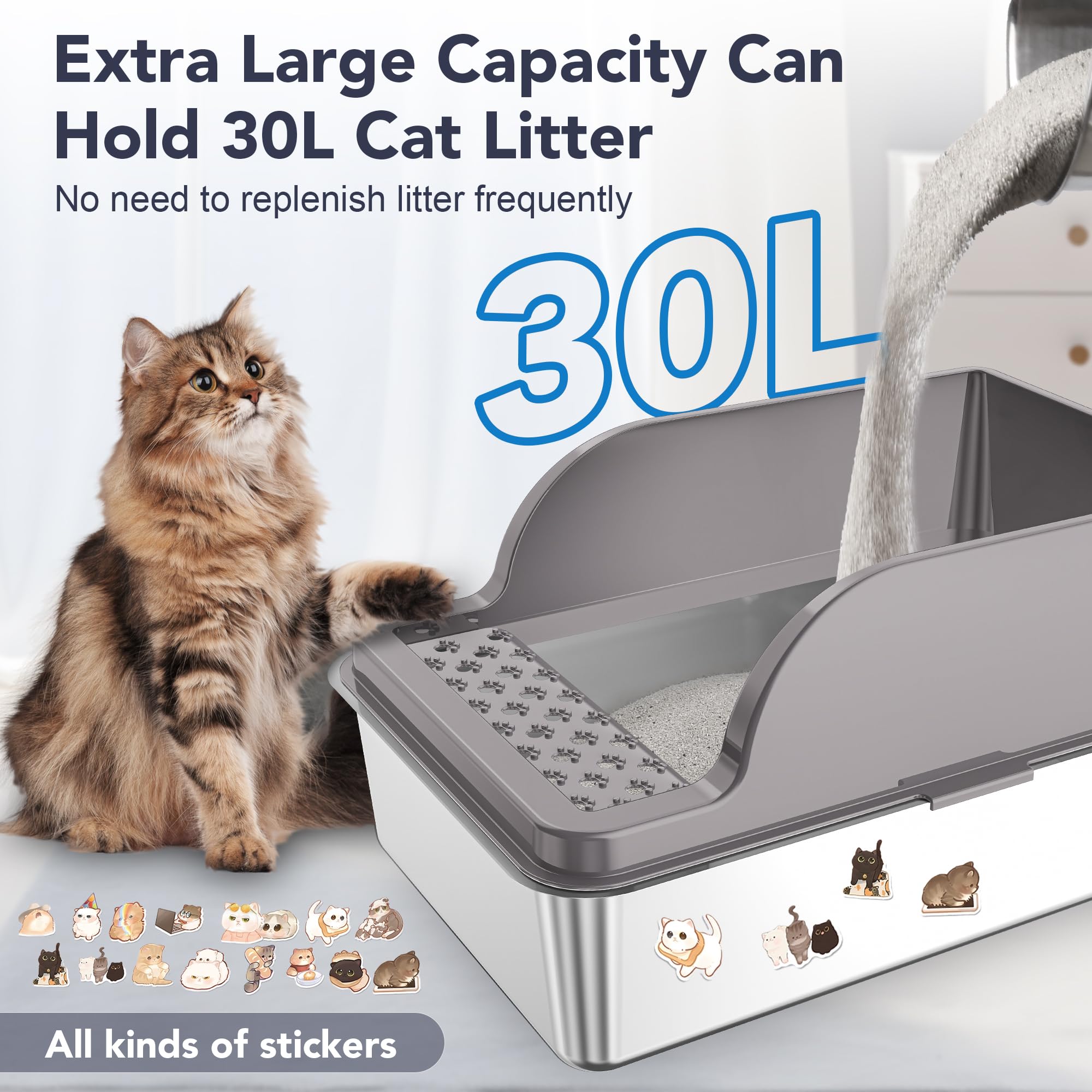 Upsky Stainless Steel Cat Litter Box With Lid, Xl Large Metal Litter Box For Large Breeds, Enclosed Kitty Litter Pan With High S