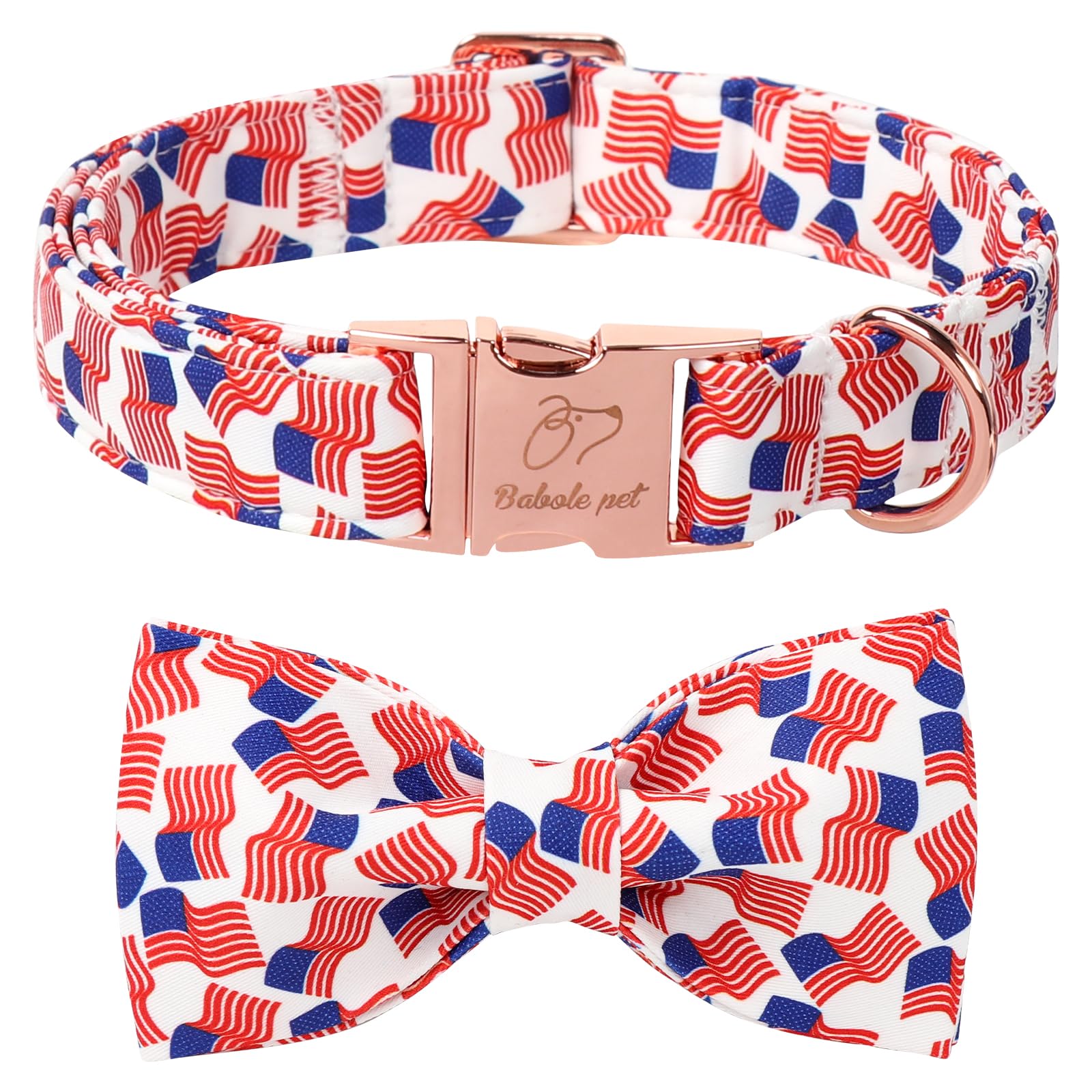 Babole Pet American Flag Dog Collar With Bow Tie - 4Th Of July Us Flag Bowtie Collar Independence Day Safety Patriotic Dog Colla