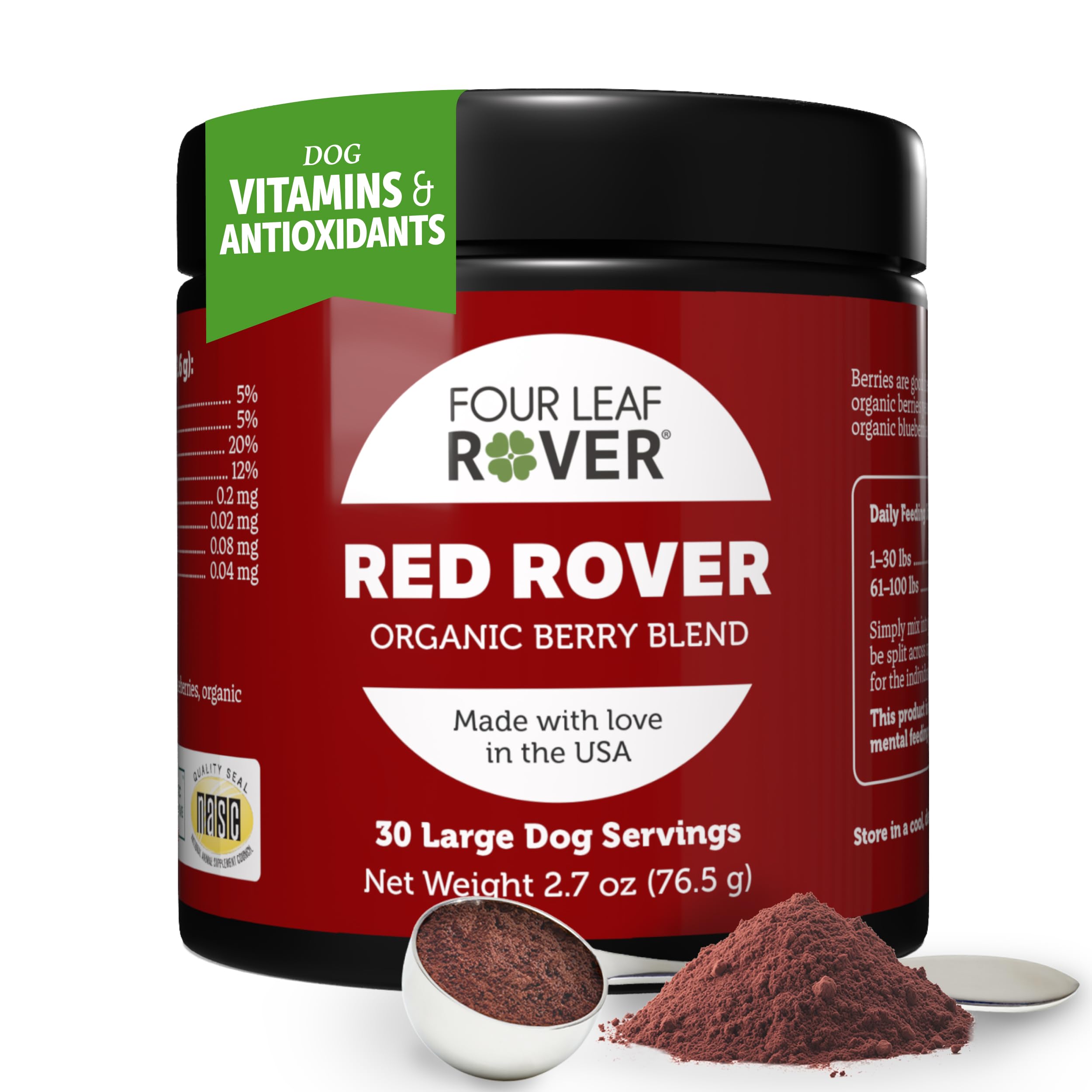 Four Leaf Rover Red Rover - Dog Urinary Tract Supplement - with Vitamins from Organic Berries and Apple - Good Source of Polyphe