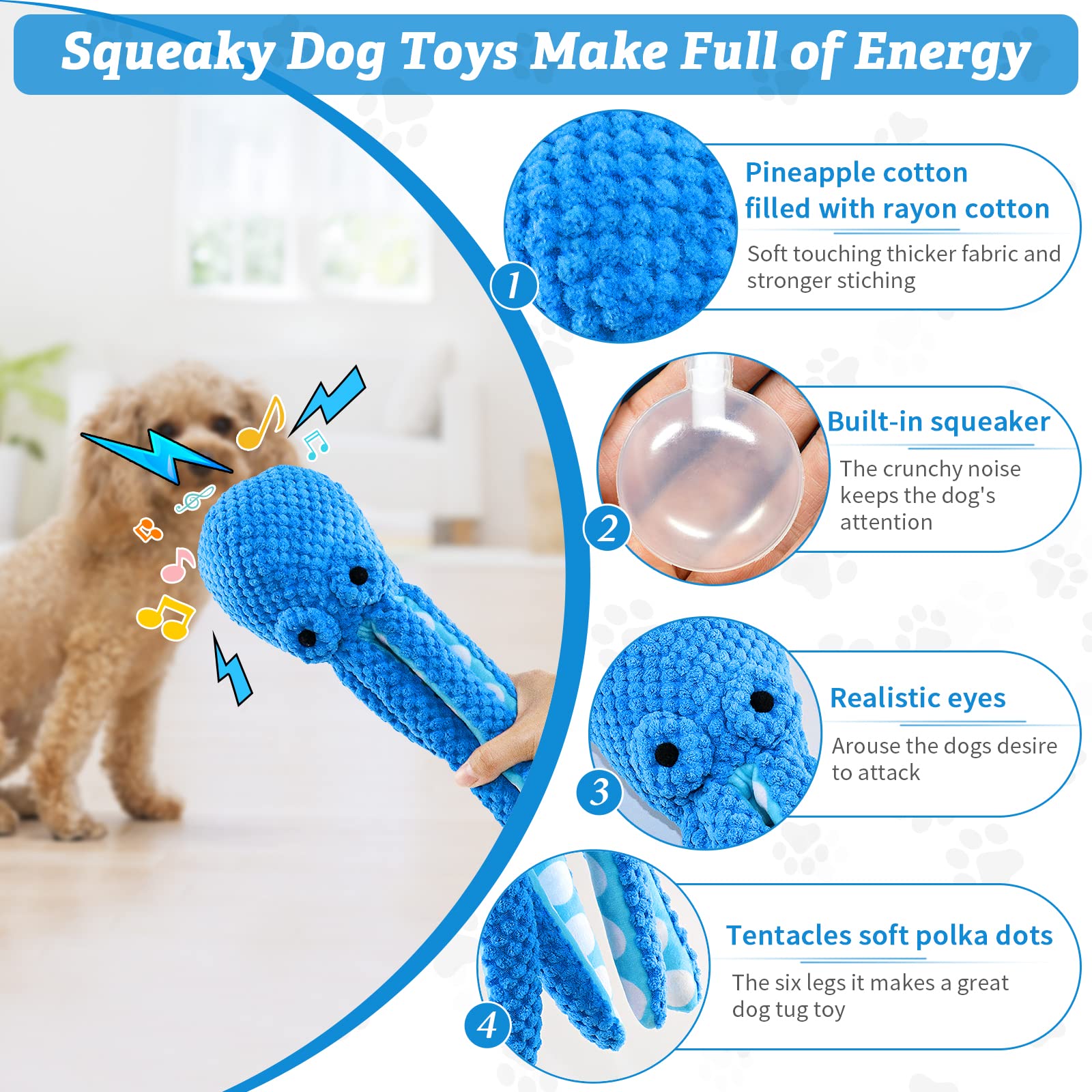 Jeefome Dog Toys For Large Dogs:Squeaky Interactive Dog Toys With Soft Fabric For All Breed Sizes- Puppy Toys To Keep Them Busy