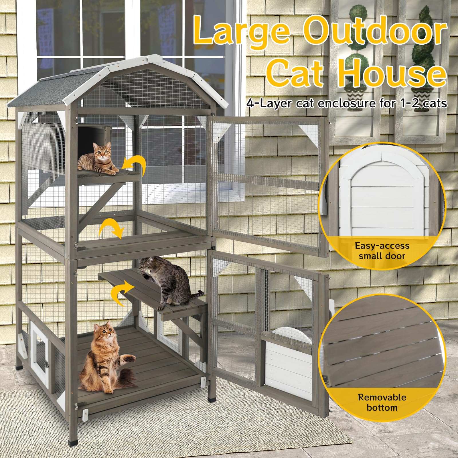 Catio Cat House Outdoor Cat Enclosure Window Large Cat Cage Indoor Outdoor with Multiple Platforms Waterproof Roof and Resting B