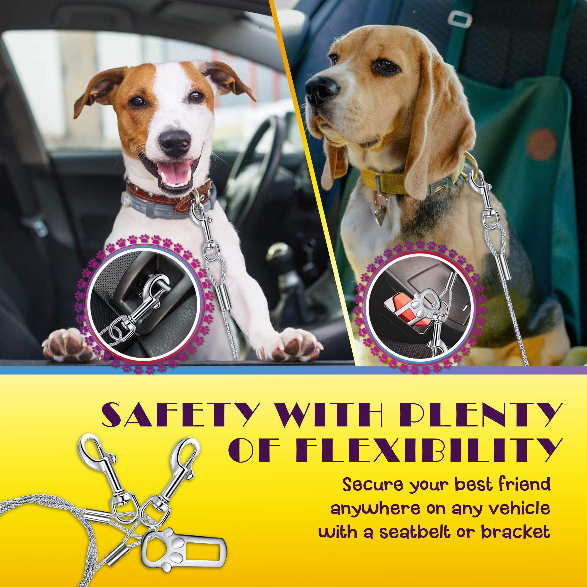 Leash King No Chew/Chew Proof Dog Car Seatbelt Safety Restraint, Dog Tie Out, Puppy Vehicle Seat Belt w/Double Clip & Latch Atta