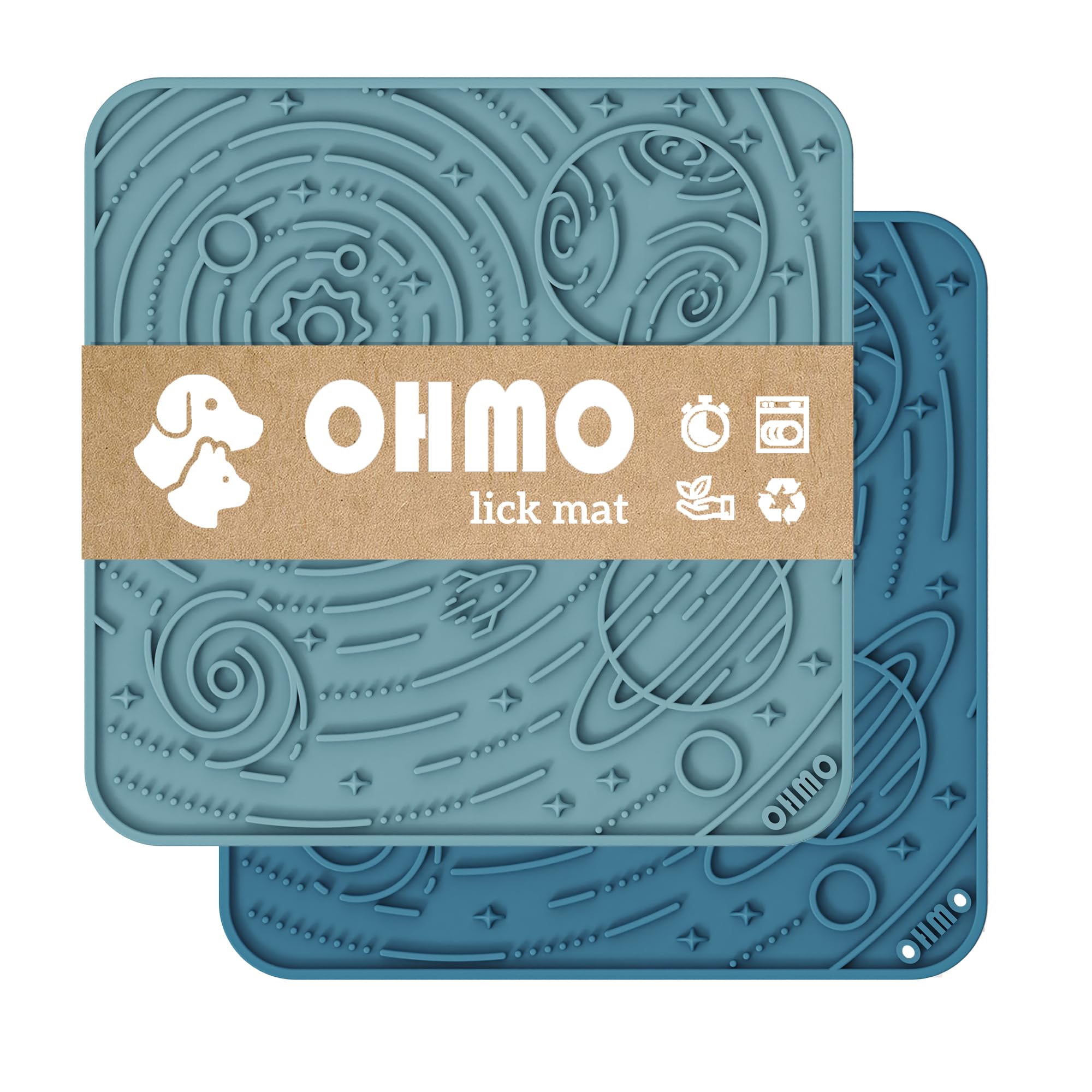 Ohmo Lick Mat For Dogs And Cats(Large, Dark&Light Blue, 2Pcs) Enrichment Accessories Toy Space Star Easy Clean Pet Slow Feeder/S