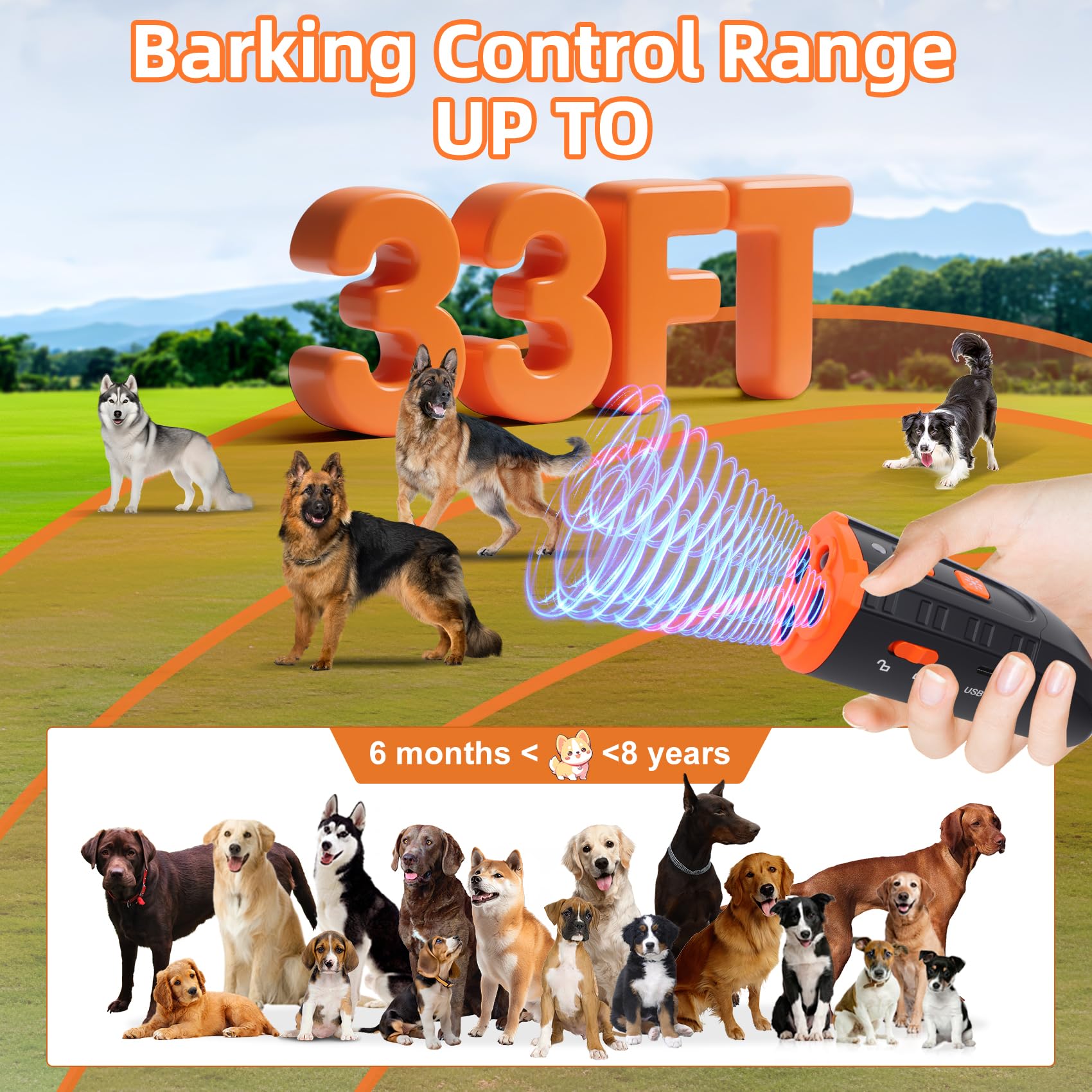 MOXIAOYAN Dog Bark Deterrent Devices for Own or Neighbors Dog, Anti Barking Device for Dogs, 3X Sonic Emitters, 33ft Long Range