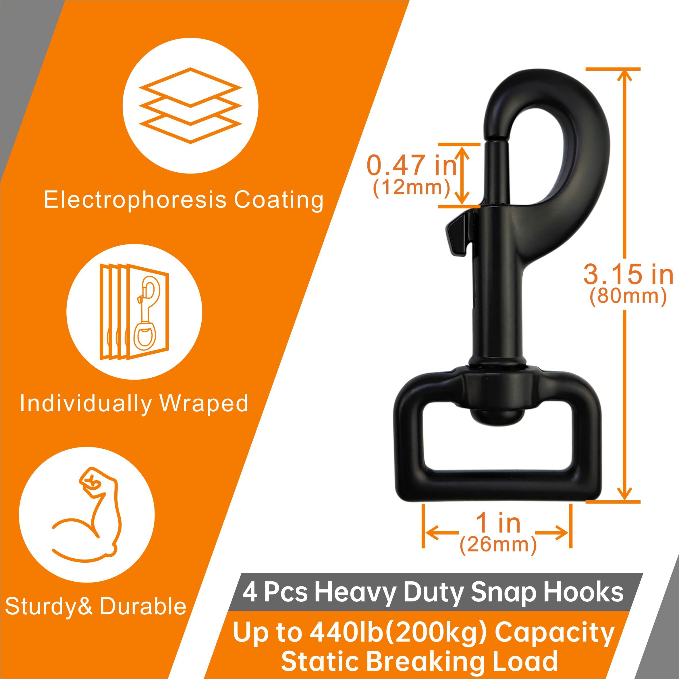 Garwor 4 Pcs 1 Inch Heavy Duty Black Electrophoresis Coating Swivel Snap Hooks Pet Buckle Trigger Snaps Dog Leash Hook Key Chain