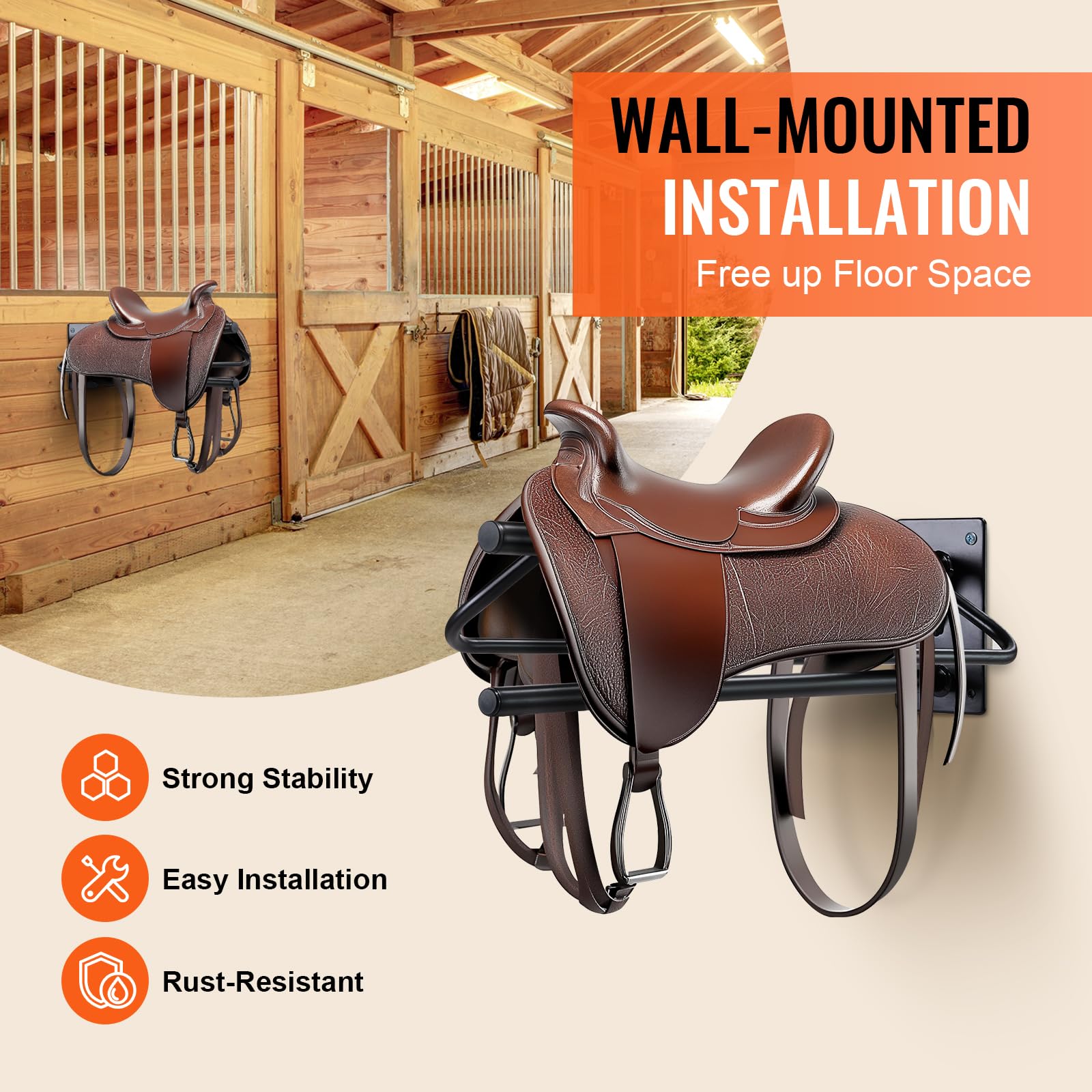 VEVOR Saddle Rack with Pad Bar, 23.8 x 12.6 x 10.2 in, 2 Packs Wall Mounted Saddle Stand, Heavy-Duty Steel Saddle Holder, Wester