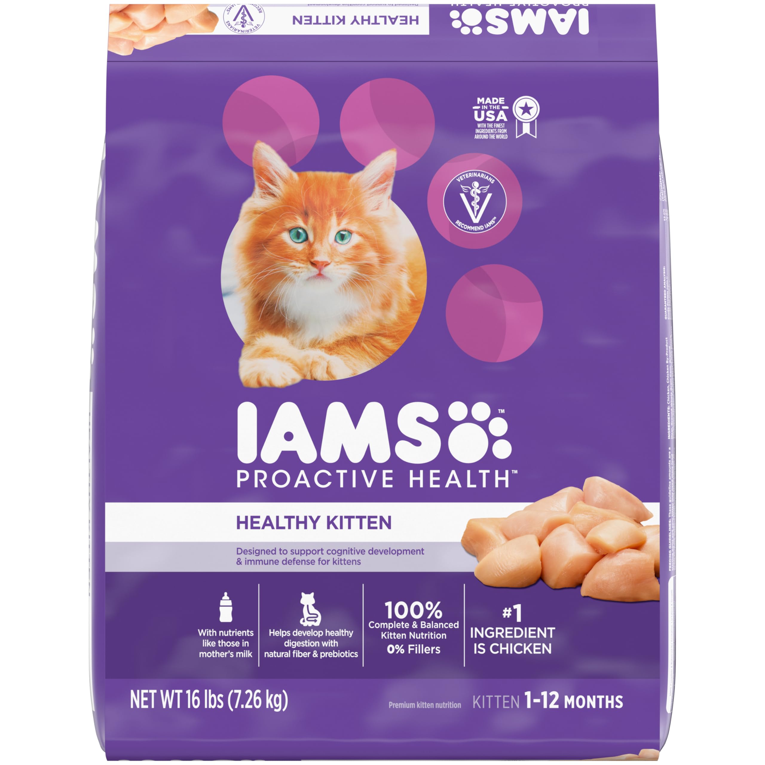 IAMS Proactive Health Healthy Kitten Dry Cat Food with Chicken, 16 lb. Bag