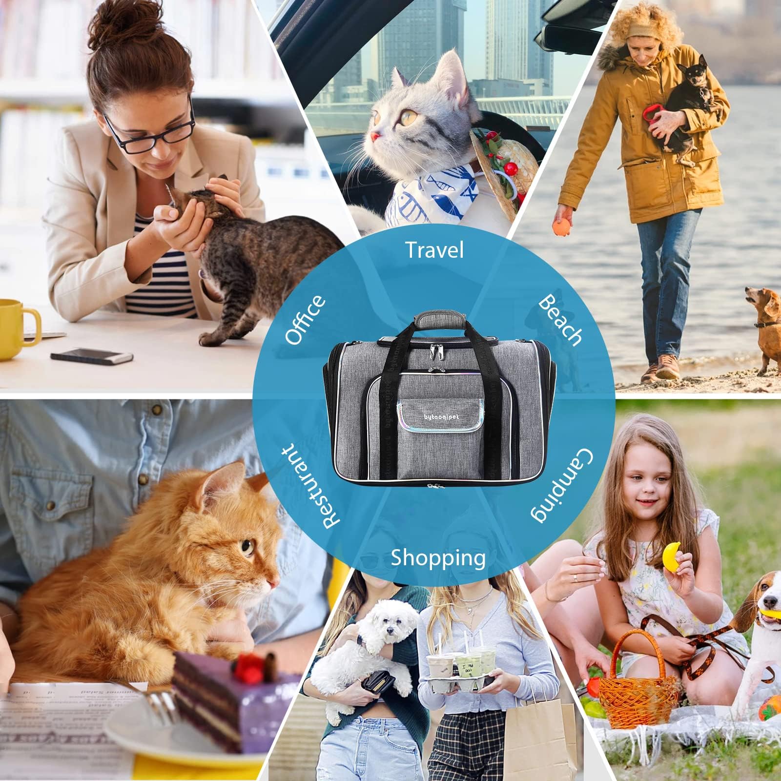 4 Sides Expandable Cat Travel Bag Airline Approved Collapsible Cat Soft-Sided Carriersexpandable Pet Carrier，Folding Soft Sided Transport Tote Bag For Kittens,Dog & Small Animals、Removable Fleece Pad